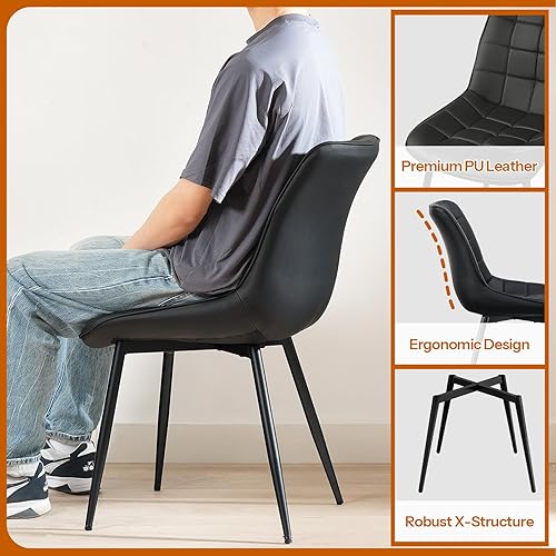 Miniatura 8 de HOOBRO Juego de 4 sillas de comedor, sillas de comedor tapizadas, modernas sillas de cocina de piel sintética para sala de estar, comedor, cocina,