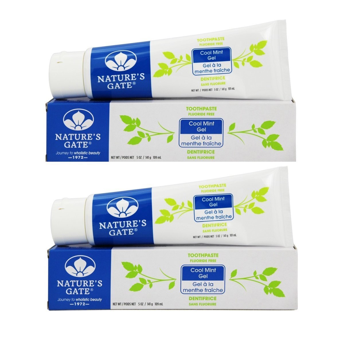 Nature's Gate Fluoride Free Toothpaste Cool Mint Gel With Aloe, Ginger, Bisabolol, Cranberry, Pomegranate, White Tea, Grapeseed and Silica, 5 oz. (141 g) (Pack of 2)