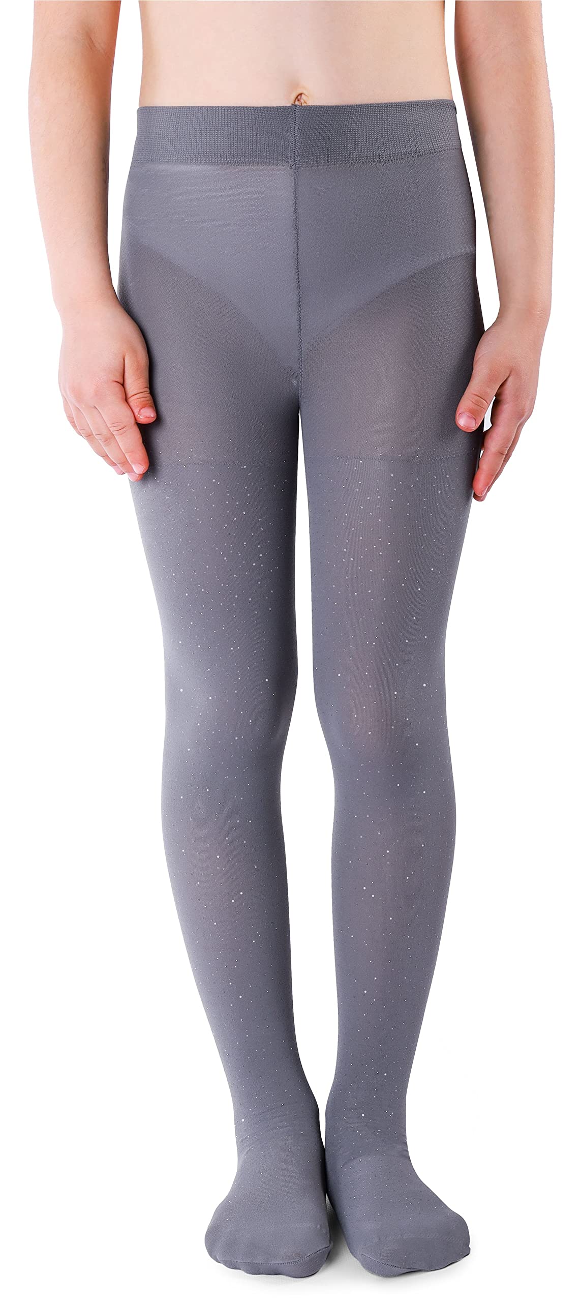 Noq Girls Zojka Grey Children Thin Tights With Beautiful Print Patterned Pantyhose 40 Den School Dance Ceremony Casual, 8-9 Years (128-134)