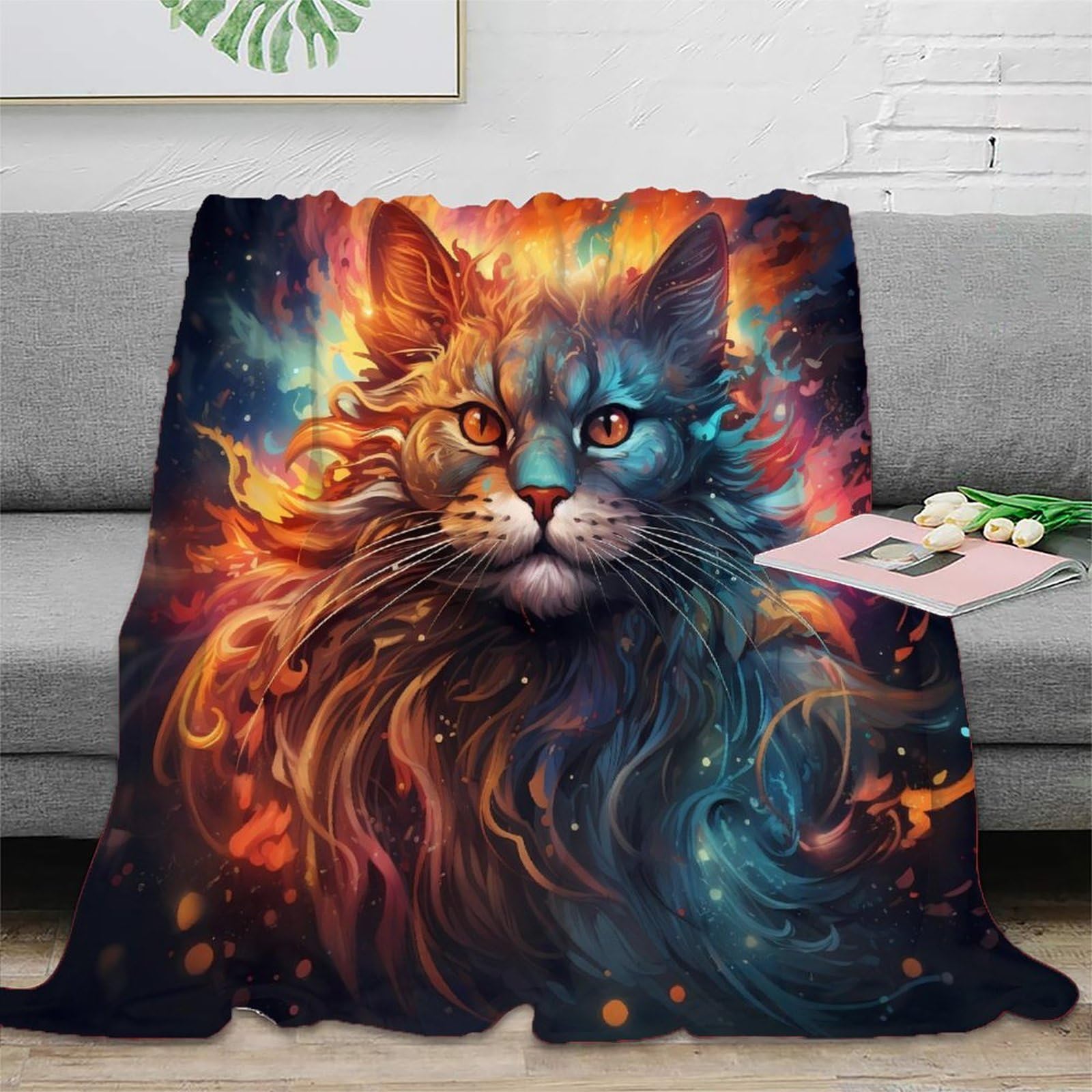 Couverture jeté de canapé chat 3D en literie microfibre toutes saisons