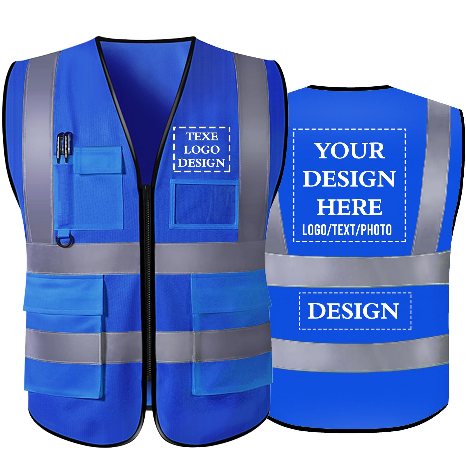 Chaleco de Seguridad Personalizado con Logotipo para Hombre— Chaleco de Trabajo Reflectante con Bolsillo — Chaleco de Alta Visibilidad (Tallas S-5XL)