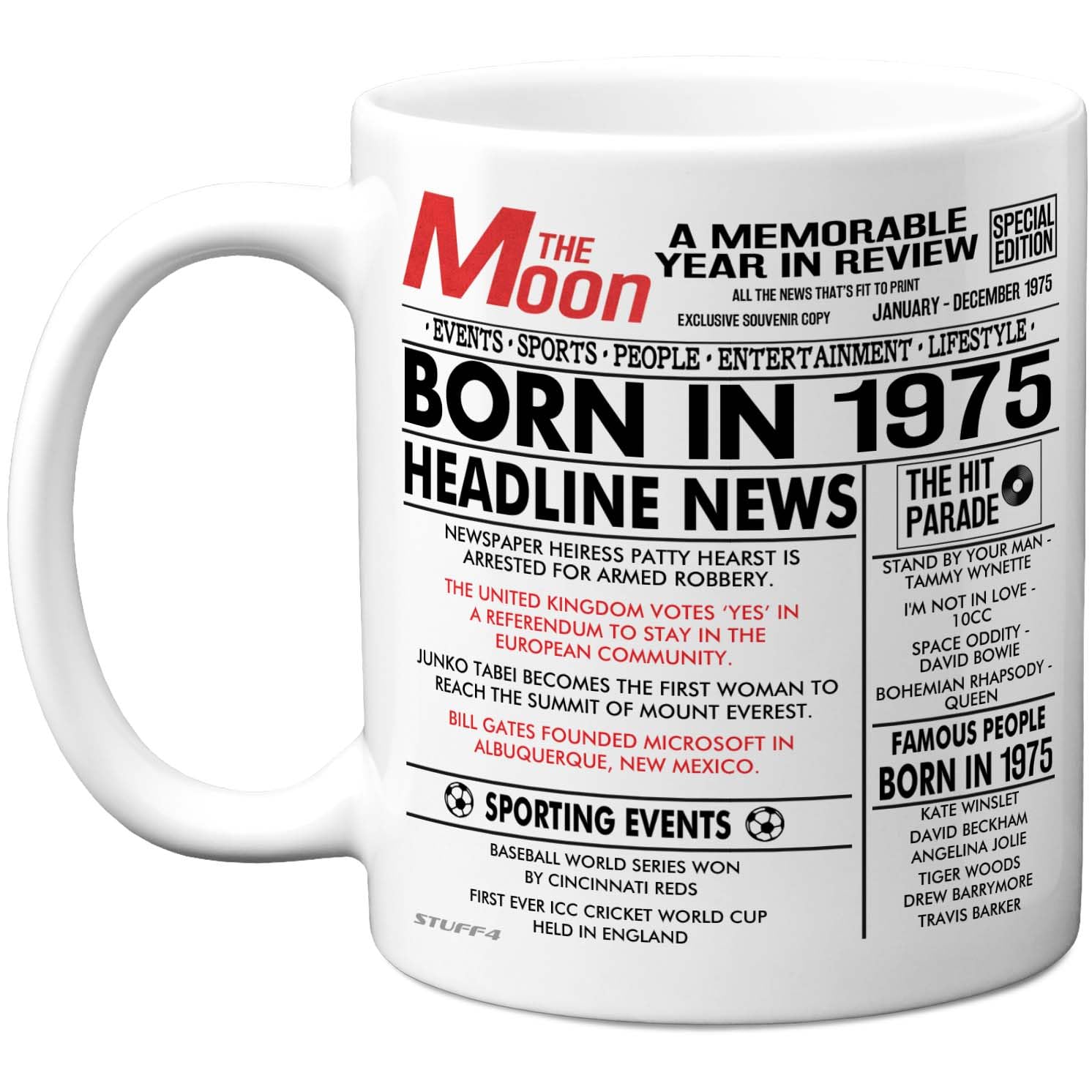 Stuff4 Men's 1975 51St Birthday Mug Gift For Wo - Born In Newspaper - Happy 51 Birthday Gifts For Mum Dad Uncle Aunt Vintage Retro Back In Age 51 Bday, 11Oz Ceramic Coffee Mugs