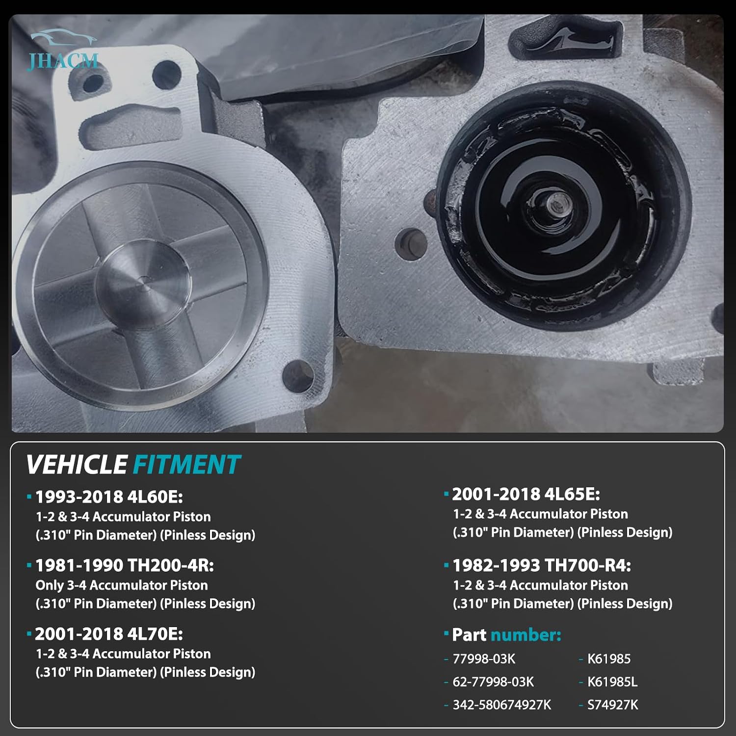 Pinless Accumulator Piston Kit 77998-03K S74927K 1-2 or 3-4 Compatible with GM Sonnax 200-4R TH200-4R TH700-R4 4L60 4L60-E 4L65-E 4L70-E ‎62-77998-03K 7799803K 342-5806 74927K K61985 K61985L