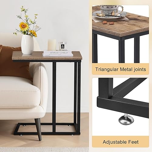 Miniatura 5 de VECELO Mesa auxiliar en forma de C para sofá y cama, bandeja de TV para sala de estar, dormitorio, 2 unidades, color gris