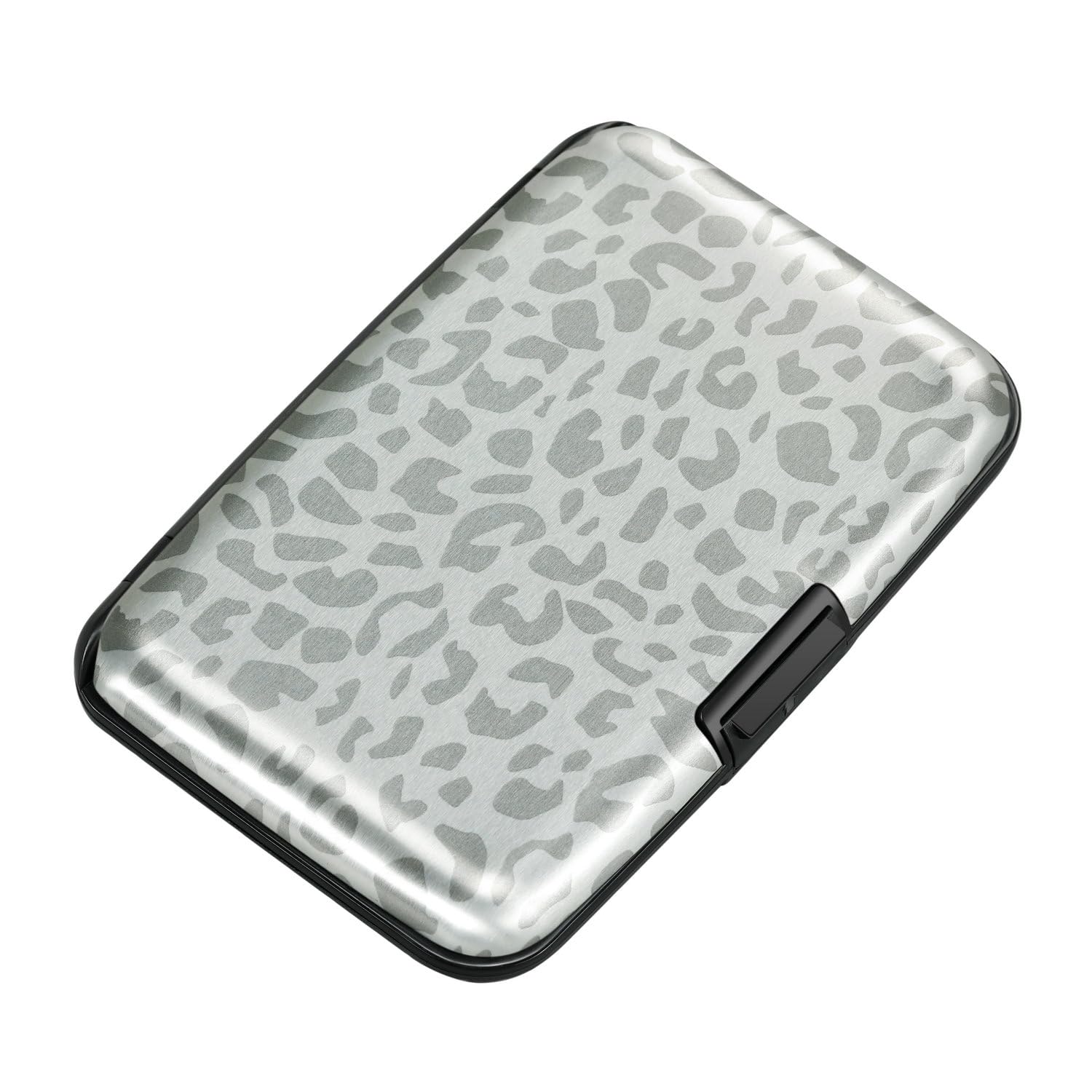 Mini RFID Aluminum Wallet Credit Cards Holder Business Card Case Metal ID Case for Men Women(Grey Leopard Print)