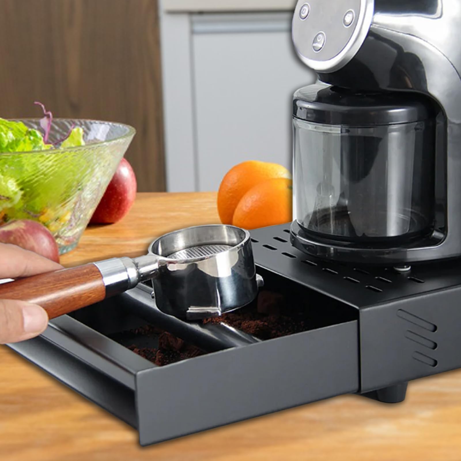 Contenitore Fondi di Caffè per Portafiltro, 35 x 25 x 8 cm Contenitore in Acciaio Inox per Macchina Portafiltro per Espresso Portafiltro Cassetto per la Preparazione del Caffè, Nero