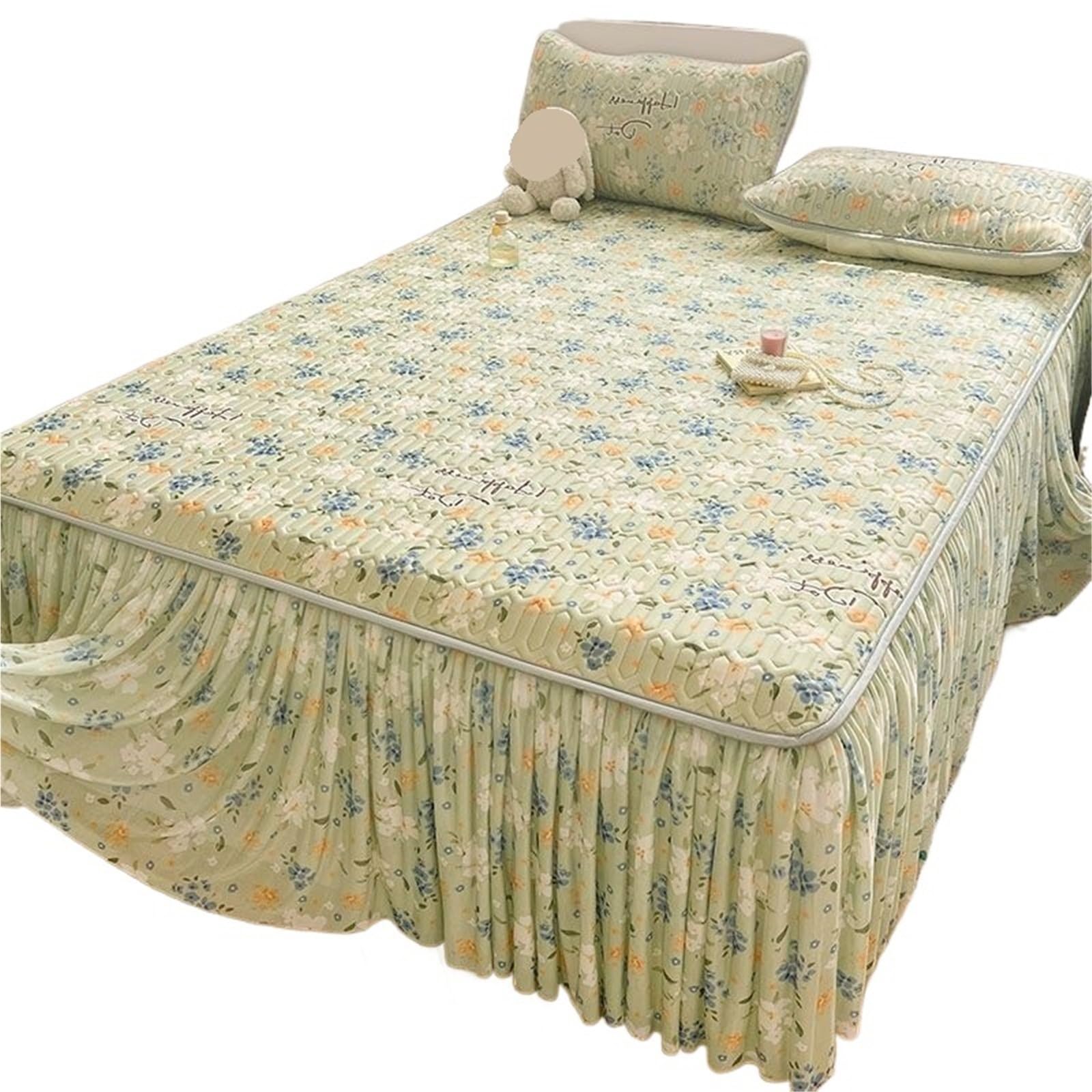 Gonna Da Letto 3 pezzi copriletto gonna lenzuolo arricciato coprimaterasso trapuntato copriletto in pizzo for la camera da letto di casa completa(Color2,180x200cm)