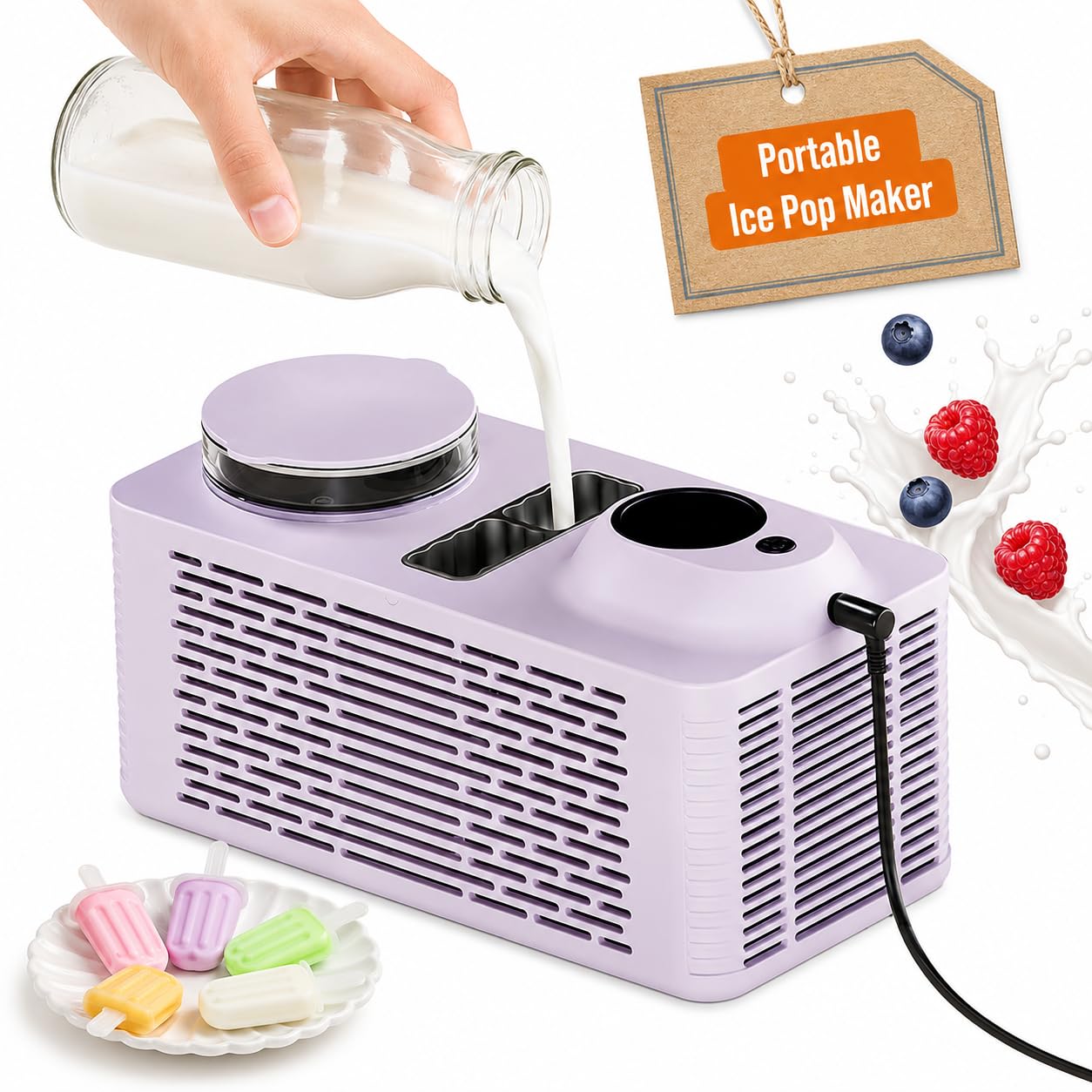 Mini Ice Pop Maker Machine - 12V Compatible, Homemade Popsicle Maker for Home, Office, Camping, RV & Travel - Easy to Use Ice Treats