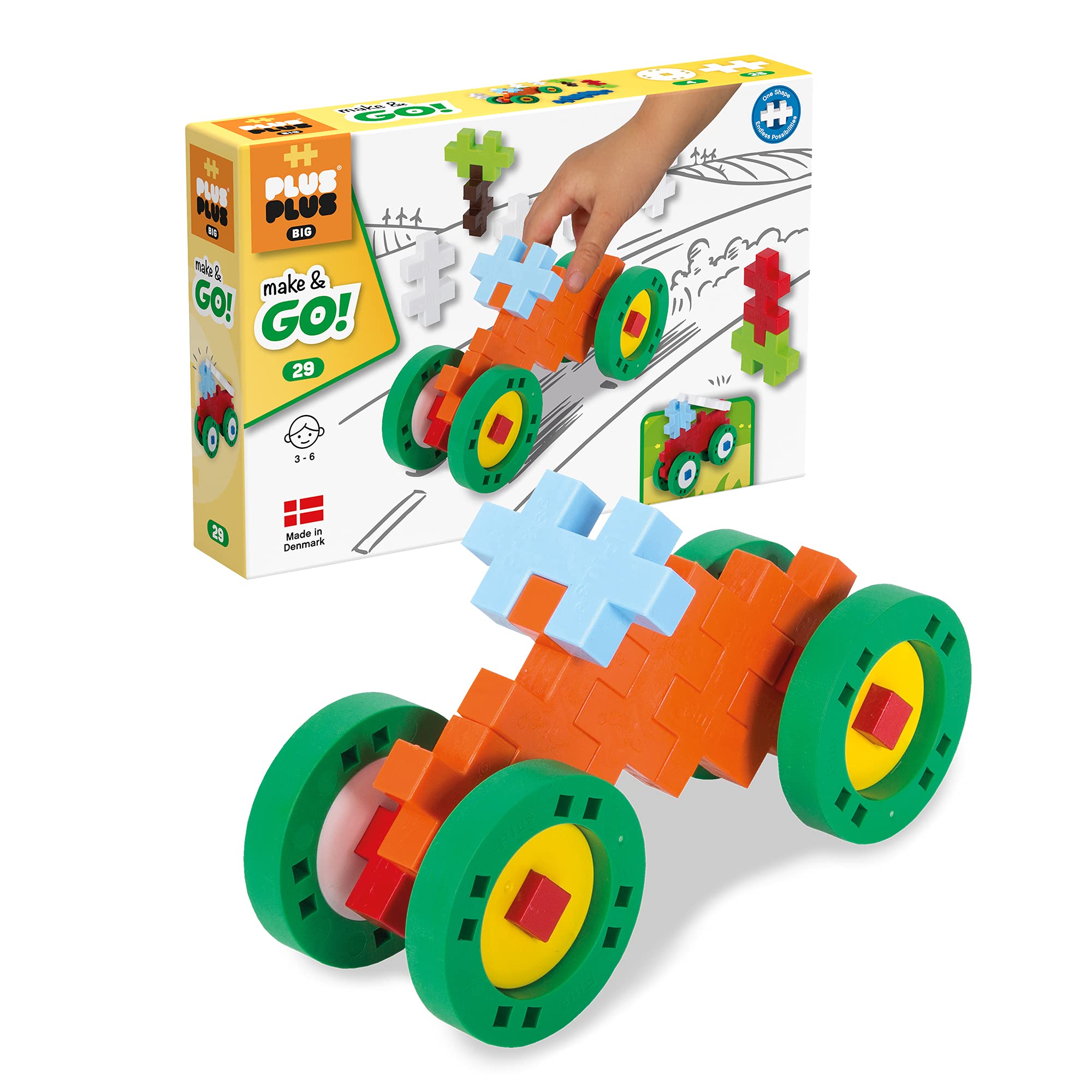 Plus-Plus 9603423 Creative Building Blocks, Big Vehicles Set, Construction Toy, PlusPlus Make&Go, 29 Pieces, Basic.