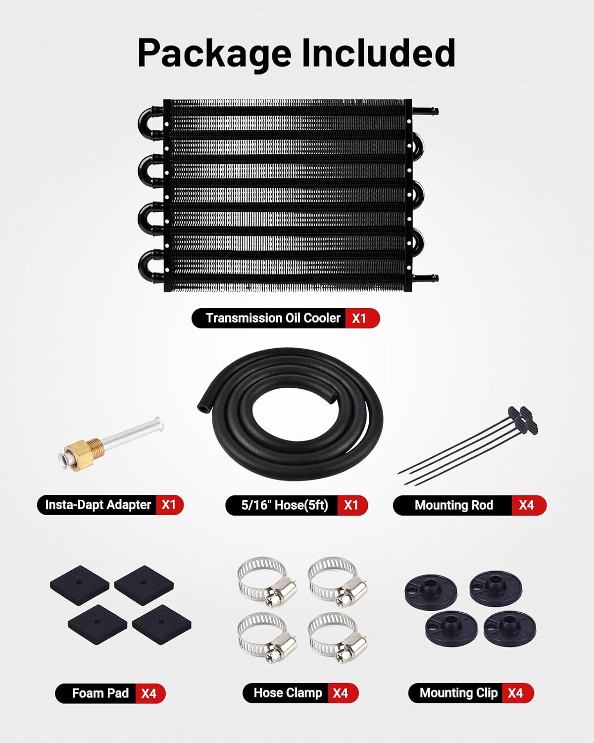 EVIL ENERGY 5/16" Transmission Oil Cooler, 8 Pass Tube and Fin Cooler Kit Universal Aluminium Black…
