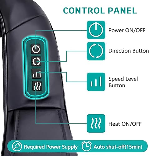 Miniatura 3 de Shiatsu Masajeador de cuello y hombros para aliviar el dolor, masajeador eléctrico de cuello con calor para relajación de espalda, hombros y