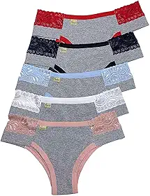 KIT 5 Calcinhas Conforto Feminina Adulto cotton macio detalhe em renda não marca na roupa
