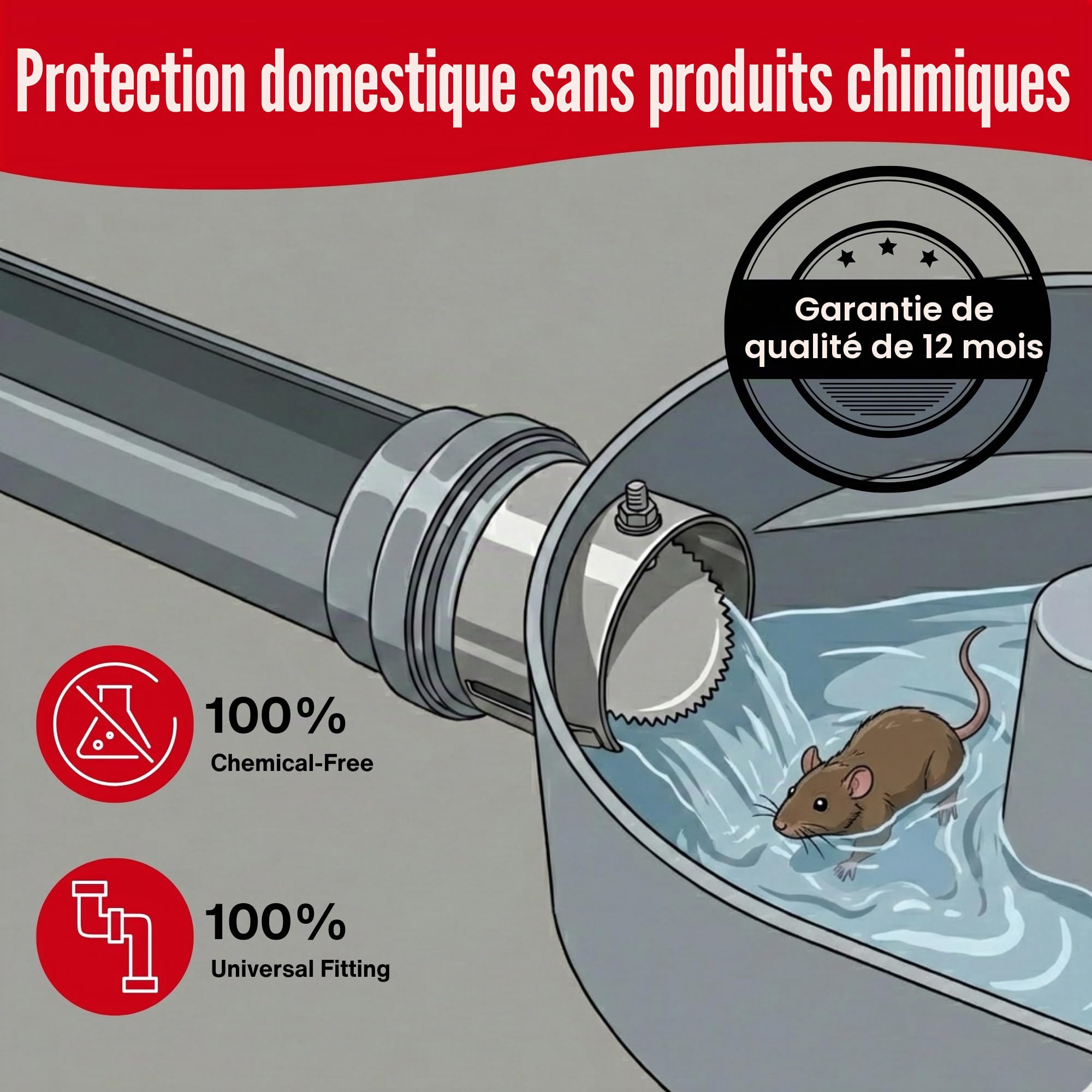 Prévention des rats et des souris pour les canalisations, Clapet anti-retour en acier inoxydable, Bloc-rats pour égouts, convient aux canalisations (95-110 mm, 4 pouces)