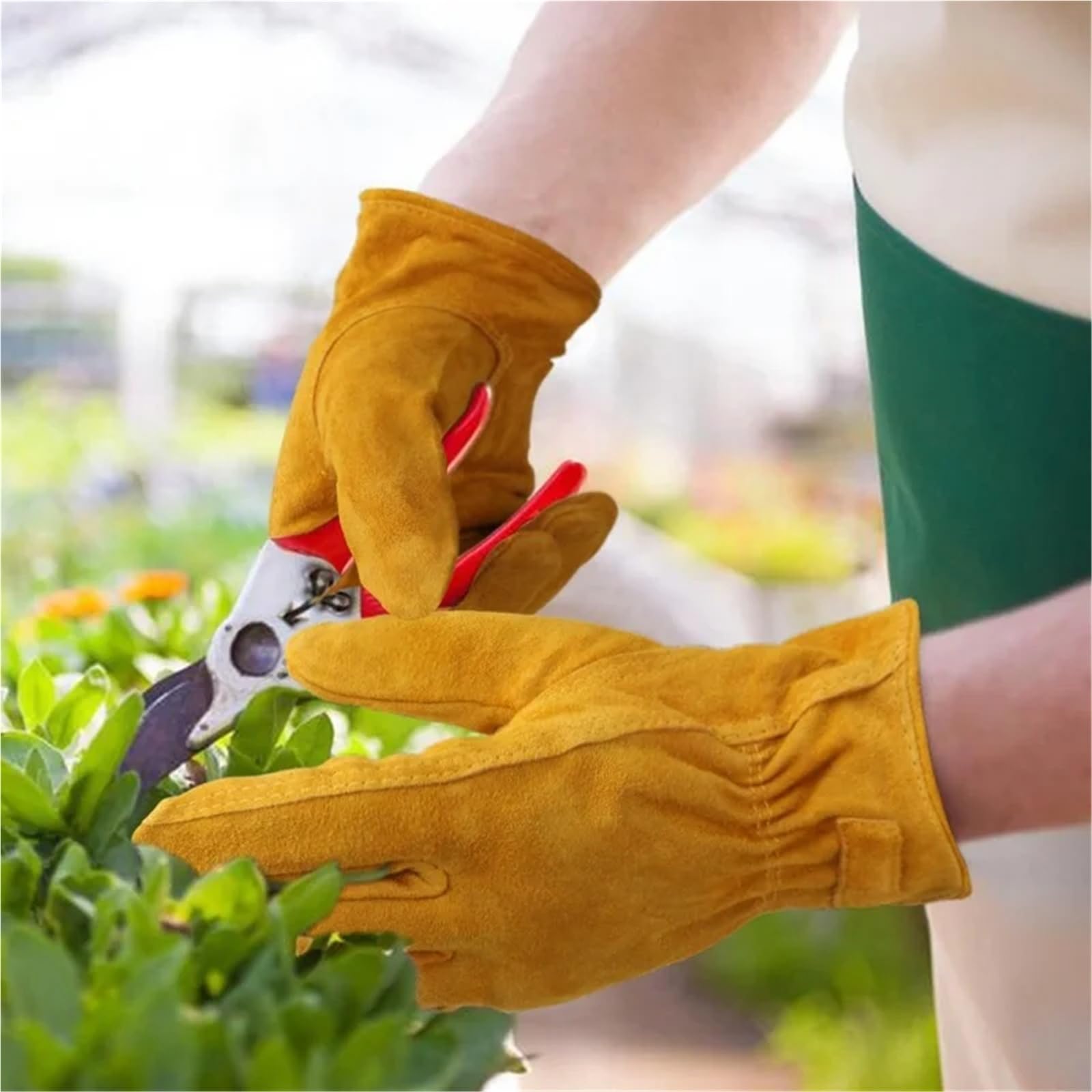Generico Guanti di sicurezza sul lavoro in pelle di vacchetta, resistenti all'usura for saldatura, edilizia, giardino ed equitazione(M)