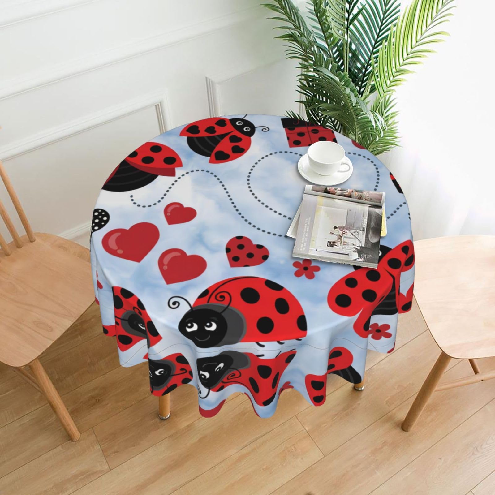 YYHWHJDE Ladybug And Cloud Prints Round Decorative Tablecloth 60in – Elevate Your Dining Space with this Elegant Throw for Everyday Charm & Special Occasions