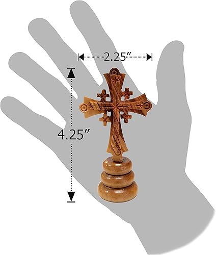 Miniatura 3 de Combo de cruz de Jerusalén de pie de madera de olivo de Tierra Santa de Israel, mediano, cruz tallada a mano en soporte, 4.25 pulgadas