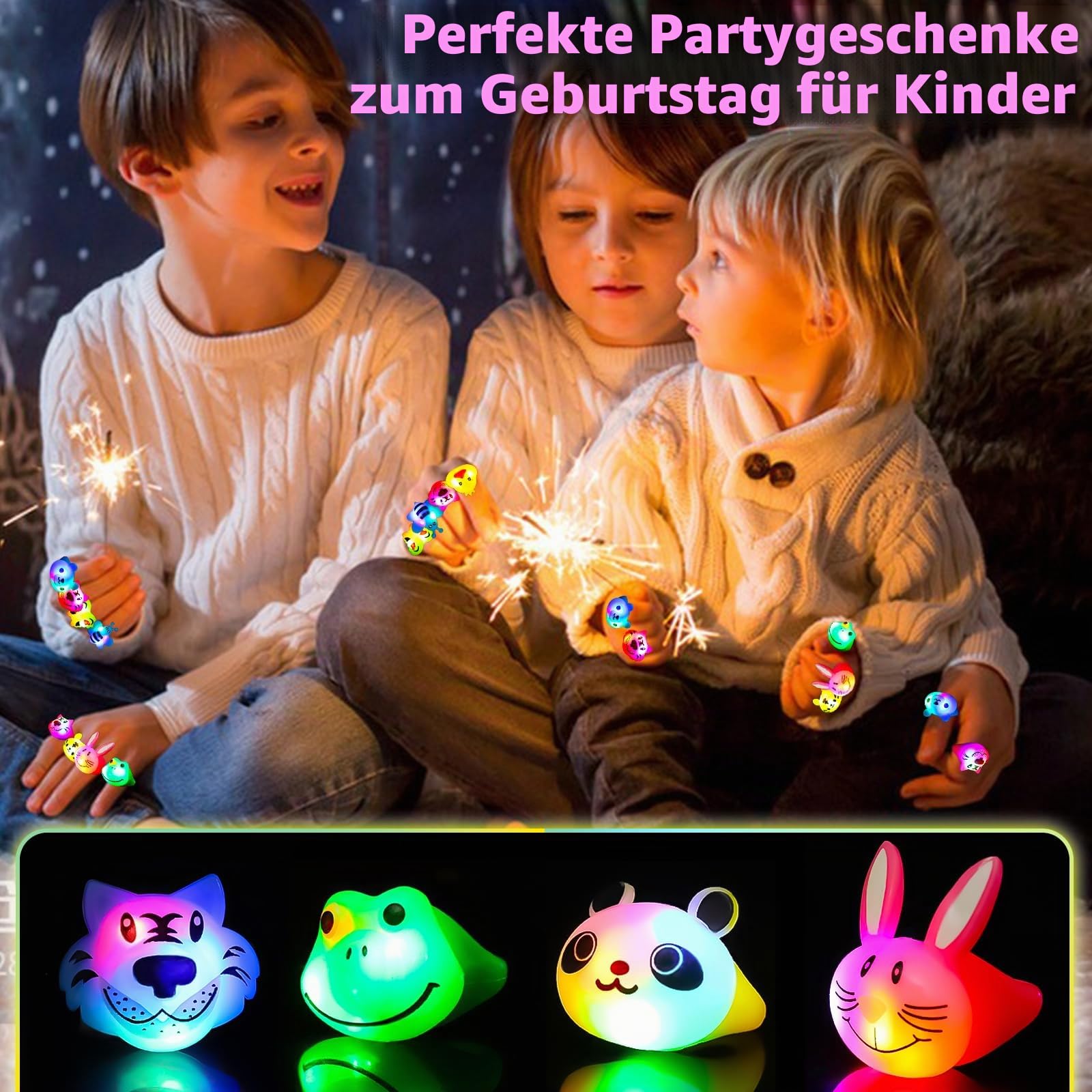 SCIONE 40 Stück LED Leuchtringe Blinkende Ringe Fingerspielzeug Party Bag Fillers für Kinder Niedliche Tier Licht Up Spielzeug für Jungen Mädchen Klassenzimmer-Preise Partygeschenke