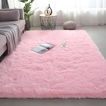 Pink Rug 5x8 Fluffy Rugs for Living Room,Blush Area Rug Shag Carpet for Girls Bedroom Baby Kids Nursery Dress Room Girle Home Decor,Non-Slip