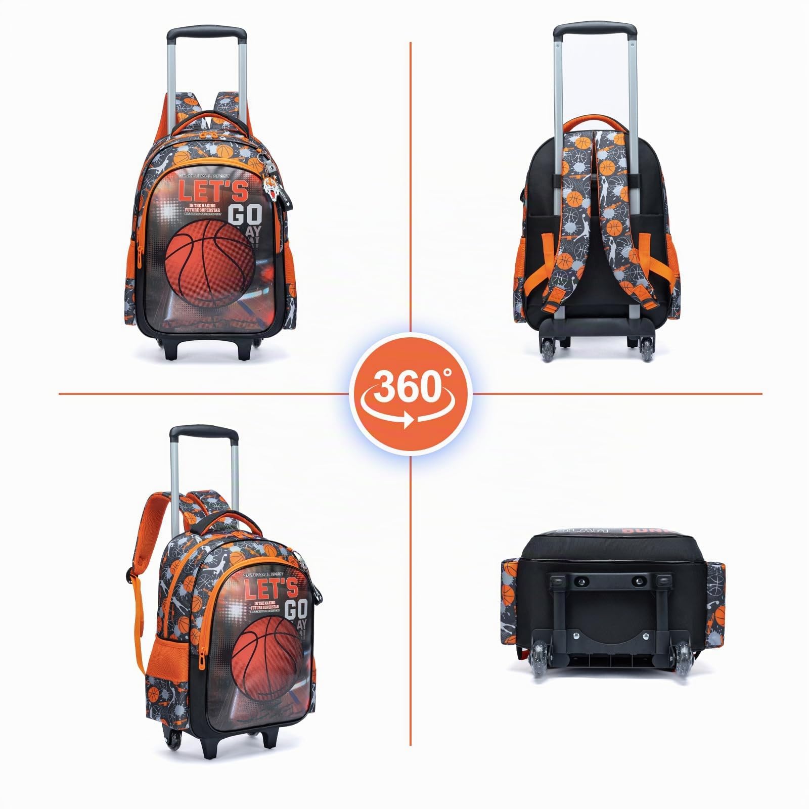Mochilas Escolares con Ruedas Carro Niño 17" 3PCS Mochila Carrito para Trolley Escolar Bolso de Viaje Estuche Stitch Chicos Maleta Colegio Grande Medianas Infantil Niños Baloncesto Rojo