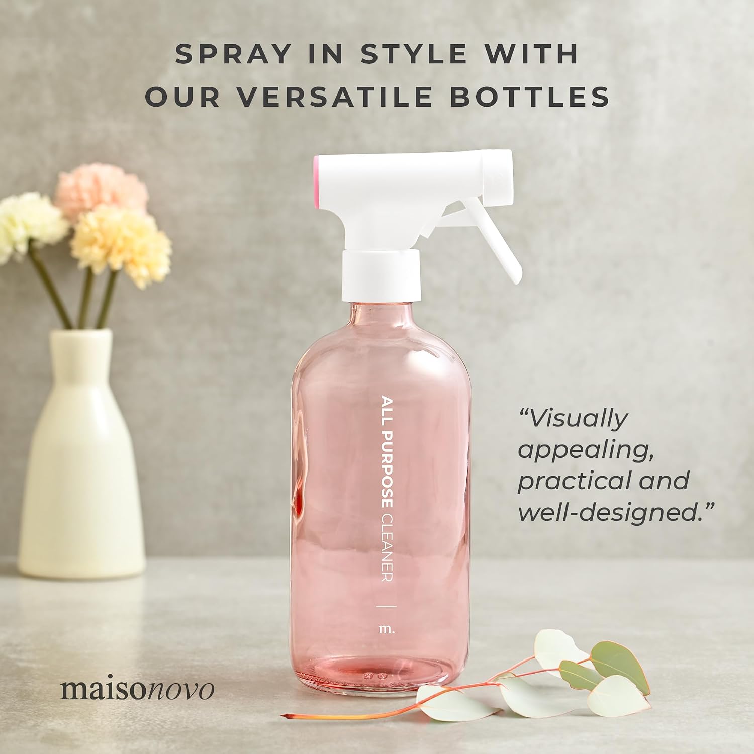MAISONOVO Glass Spray Bottles 16 Oz Pack of 2 - Pink Spray Bottle For Hair with Fortified Glass & Fine Mist Pumps - Ideal for Salons, Barbers, Stylists, Pet Groomers & Daily Hair Care - 16 Labels
