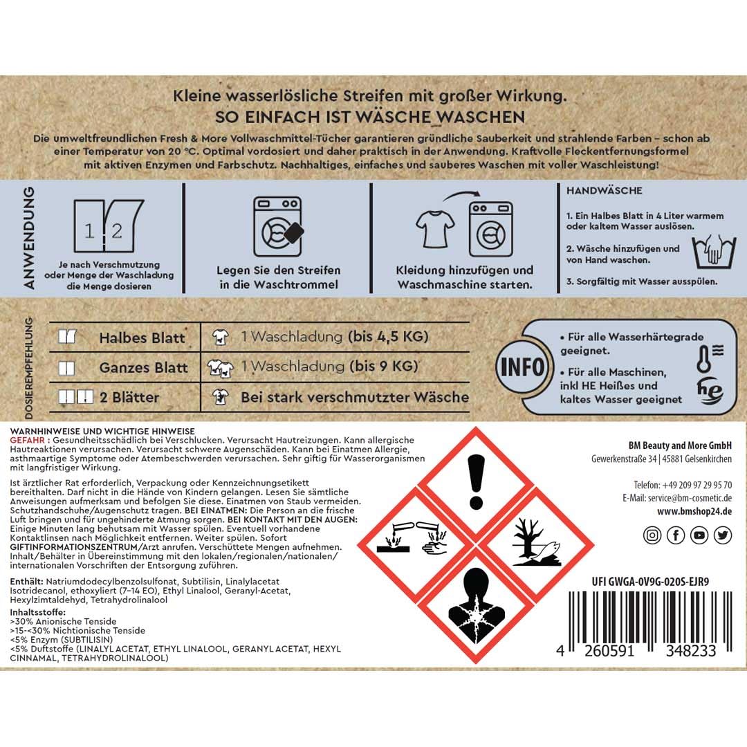 Fresh & More Waschmittel-Blätter 180 Blatt (6er Pack), Frühlingsfrische, Waschmaschinen Waschblätter bis zu 360 Waschgänge