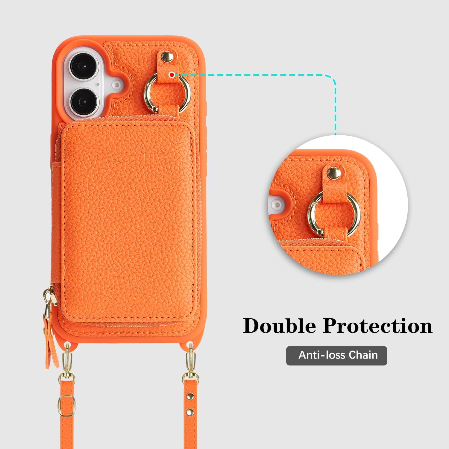 Cavor for iPhone 17 Wallet Case with Card Holder for Women Men, for iPhone 17 Case with Strap, Crossbody Lanyard Phone Case, Magnetic Detachable Compatible with Magsafe-Orange