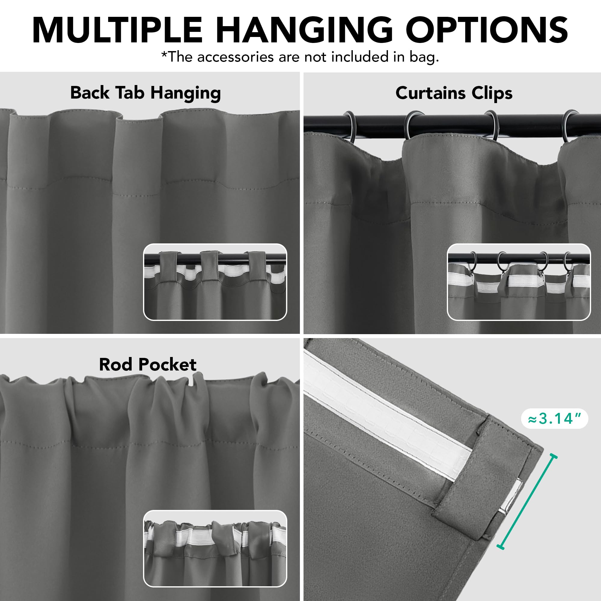 Deconovo Tende Oscuranti per Interni 140x260 cm, 2 Pezzi, Grigio Chiaro - Termiche Isolanti e Moderne con 3 Modi di Montaggio - Ideali per Finestre Camera da Letto e Soggiorno