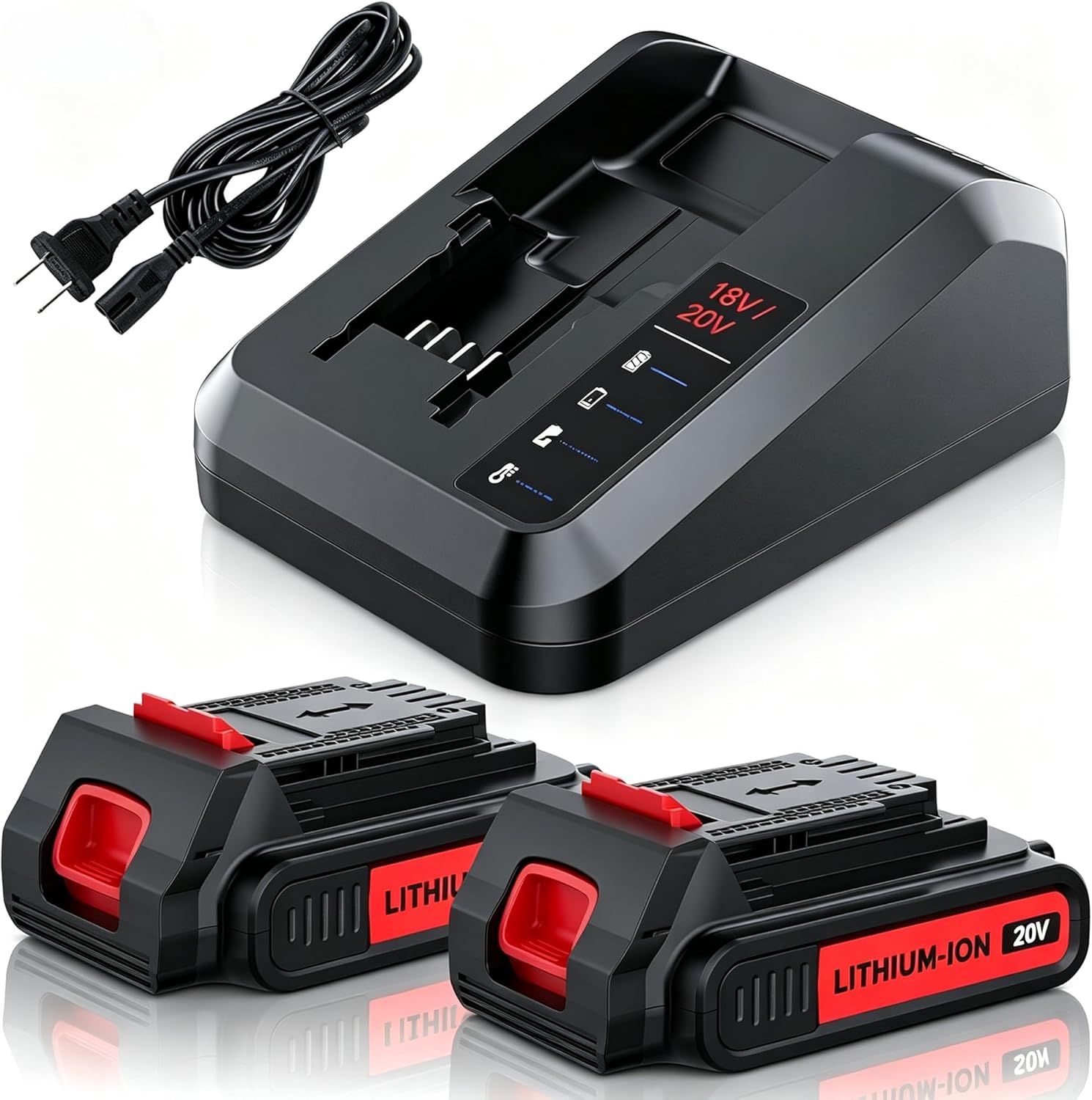 Replacement for Black and Decker Battery 20V and Charger 3.8Ah Lithium Max Compatible with LB2X4020 LBXR2020-OPE LBXR20-OPE2 LBXR20B-2 LB2X3020-OPE LBXR20BT 2Pack Outdoor Cordless Power Tools