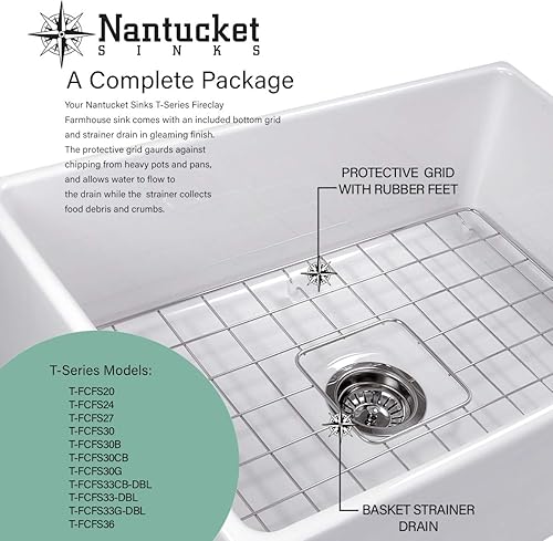 Miniatura 5 de Nantucket Sinks T-FCFS-20 - Fregadero de cocina de granja de arcilla refractaria de 20 pulgadas, color blanco
