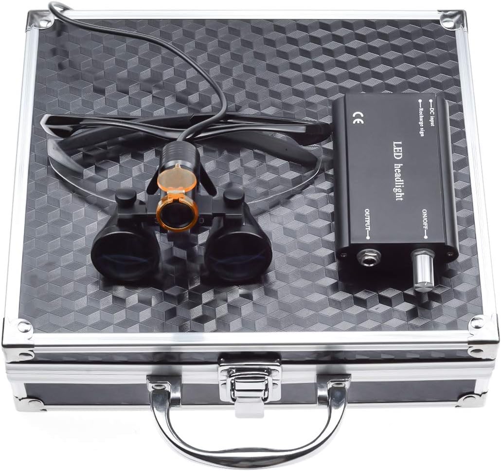 BoNew 3.5X Glass Loupes + 5W Head Lamp Clip On Type Aluminum Box (Black Color)