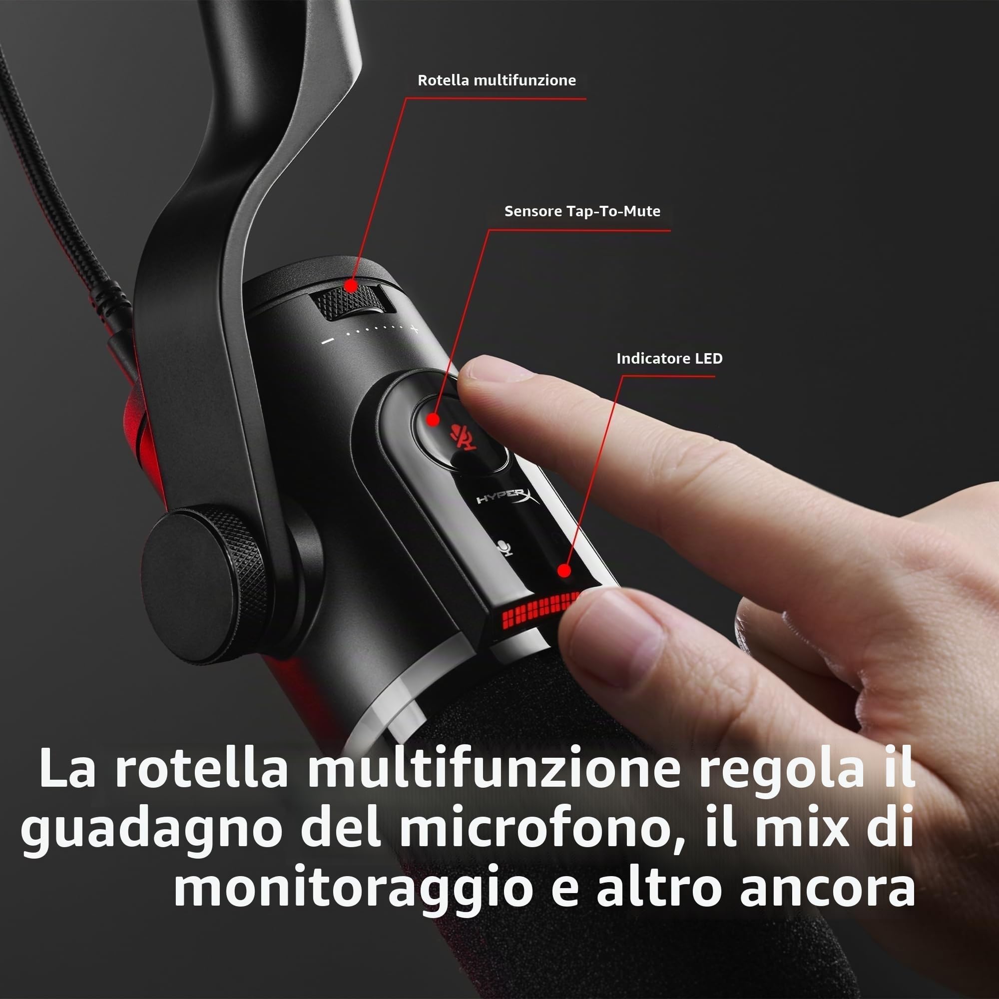 HyperX FlipCast, Microfono XLR/Usb Cardioide per Gaming, Streaming, Podcast, Compatibile Con Pc e Mac, Controllo Volume, Pulsante Muto, Plug & Play, Alta Qualità, Voce Chiara, Riduzione Rumore, Nero