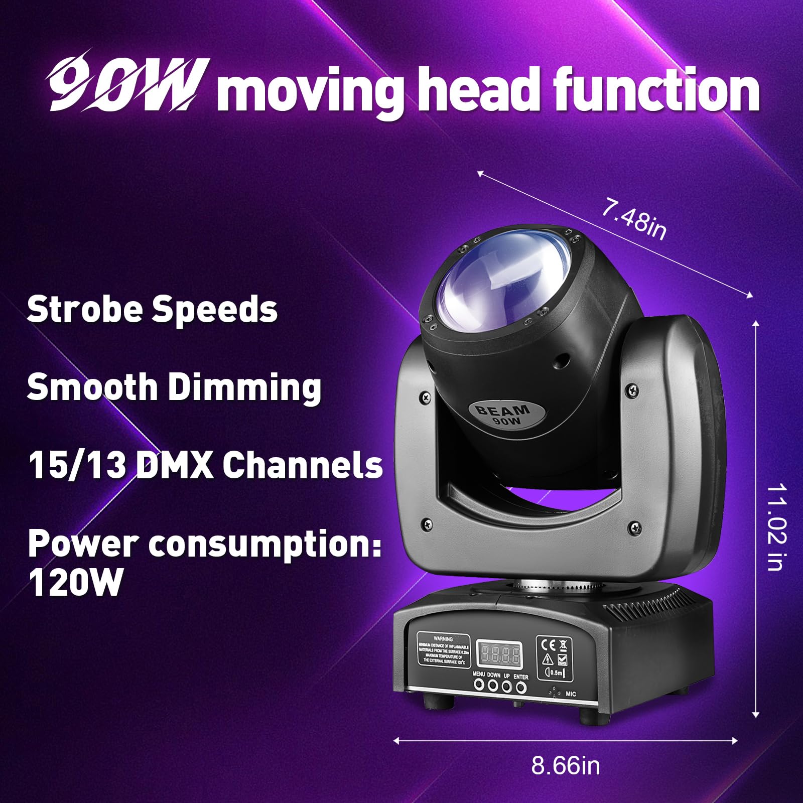 Moving Head Light 2 Pack 90W LED Beam Stage Light RGBW 4-in-1 DJ Lights Moving Head Spot Sound Activated DMX for Wedding Live Show Christmas Party