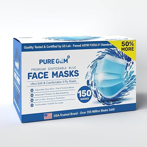 Miniatura 4 de Máscara facial azul desechable de alta calidad, suave para la piel, paquete de máscaras faciales de 3 capas con cintas elásticas para las orejas