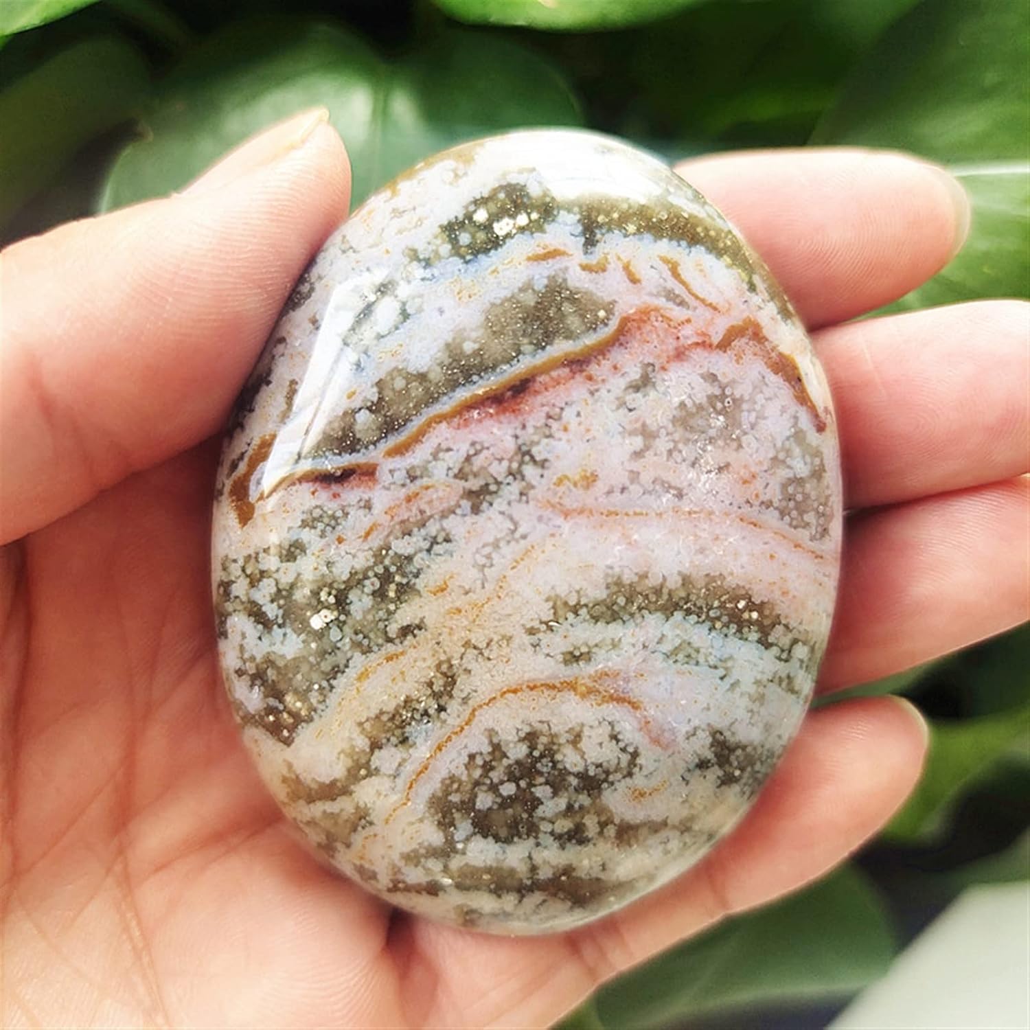 Natural Crystal Rough Natural Stone Beautiful Marine Jasper Palm Healing Crystals Decorative Collection Stones Home Decoration (Color : A104 132g)