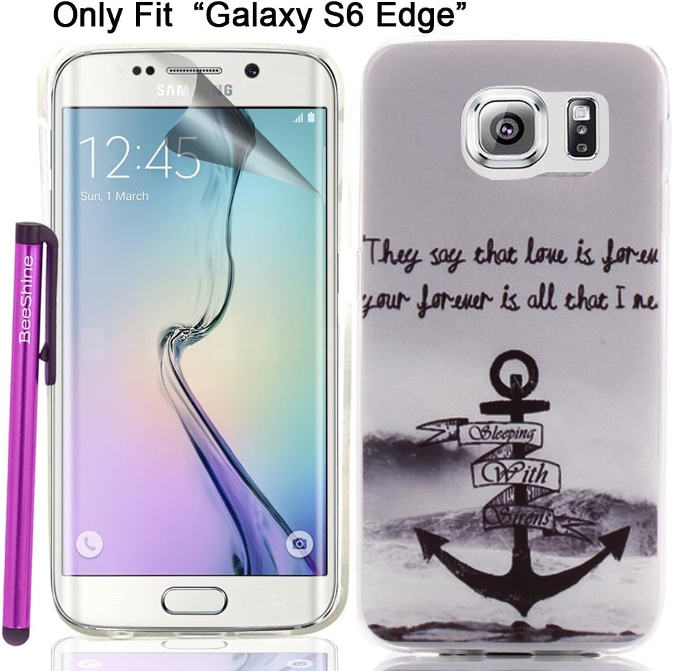 Galaxy S6 Edge Case, BeeShine Retail Package [Love Anchor Style] Slim-fit [Ultra Thin TPU Gel] " Galaxy S6 Edge" Soft Rubber Skin TPU Gel Case Cover W/ LCD Film Screen Protector & Touch Stylus Pen For Samsung Galaxy S6 Edge (SM-G925)