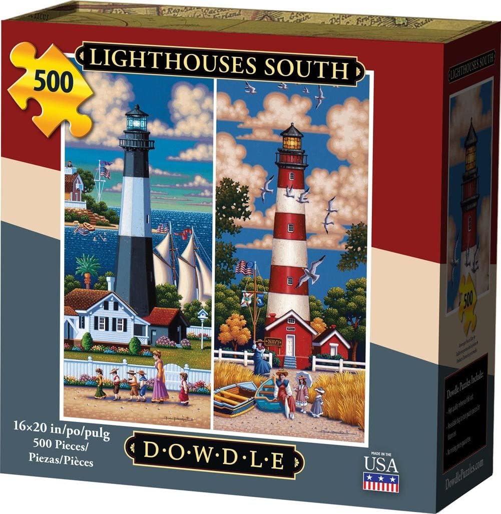 D·O·W·D·L·E Folk Art Lighthouses South 500-Piece Jigsaw Puzzle, 16" x 20"
