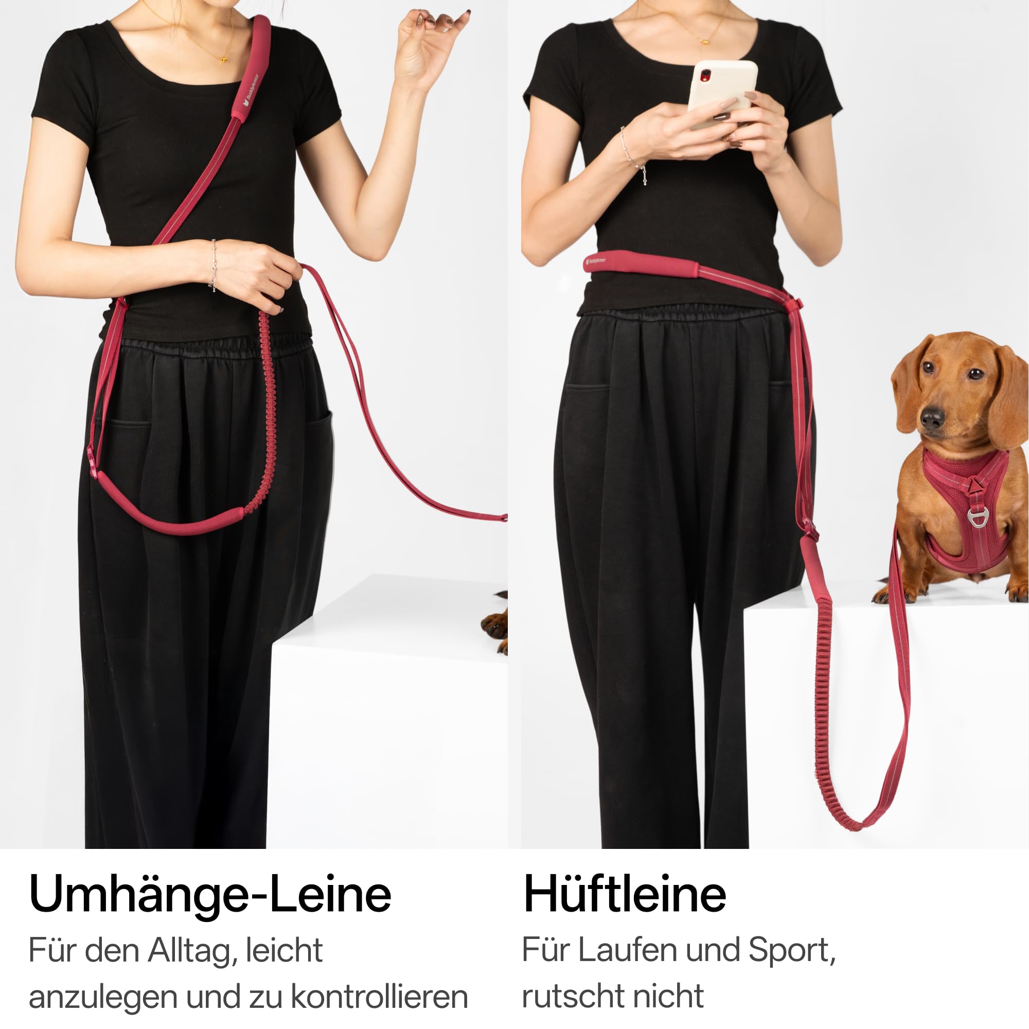 Correa para perros de manos libres, reflectante de 2 m con asas, correa elástica ajustable para perros pequeños y grandes, senderismo, correr (tono tierra superreflectante, M)