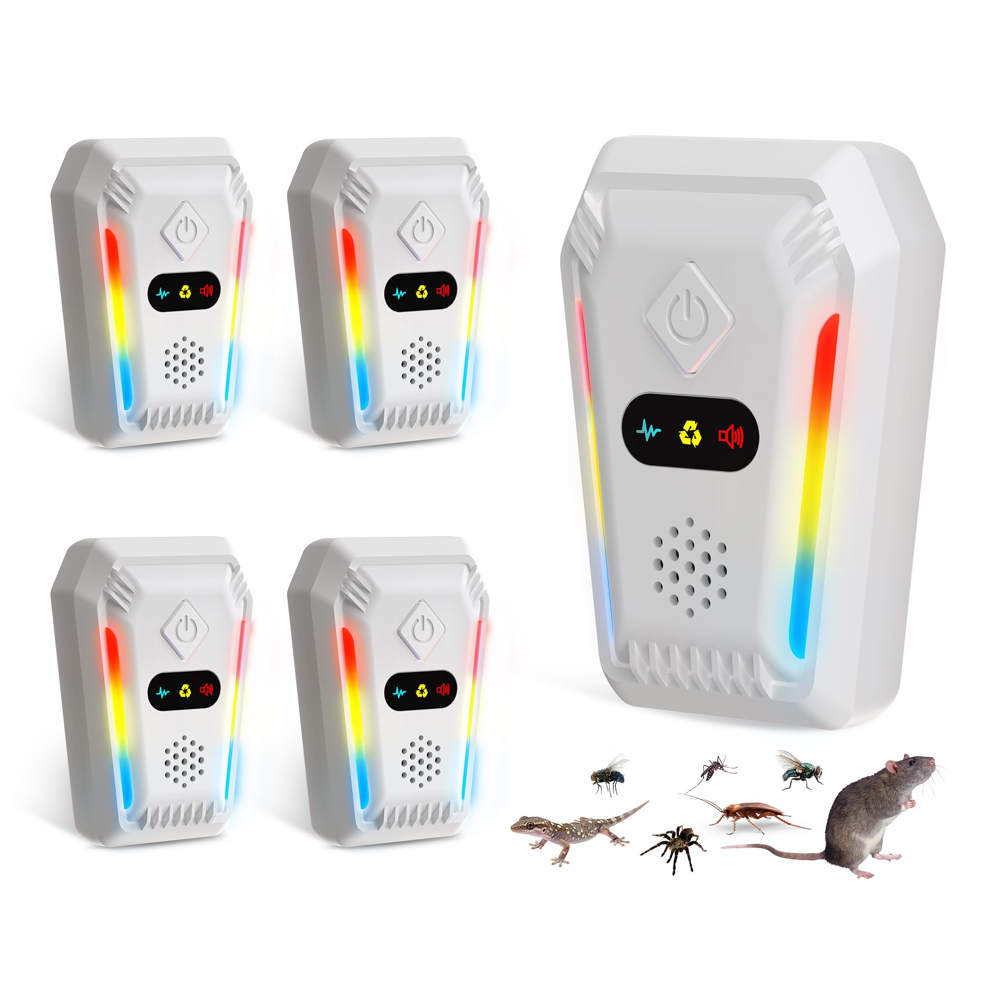 Confezione da 4 repellenti ad ultrasuoni per insetti da interni, con 3 modalità di regolazione automatica, repellente per insetti per scarafaggi, ratti, topi e insetti, uso domestico (bianco)