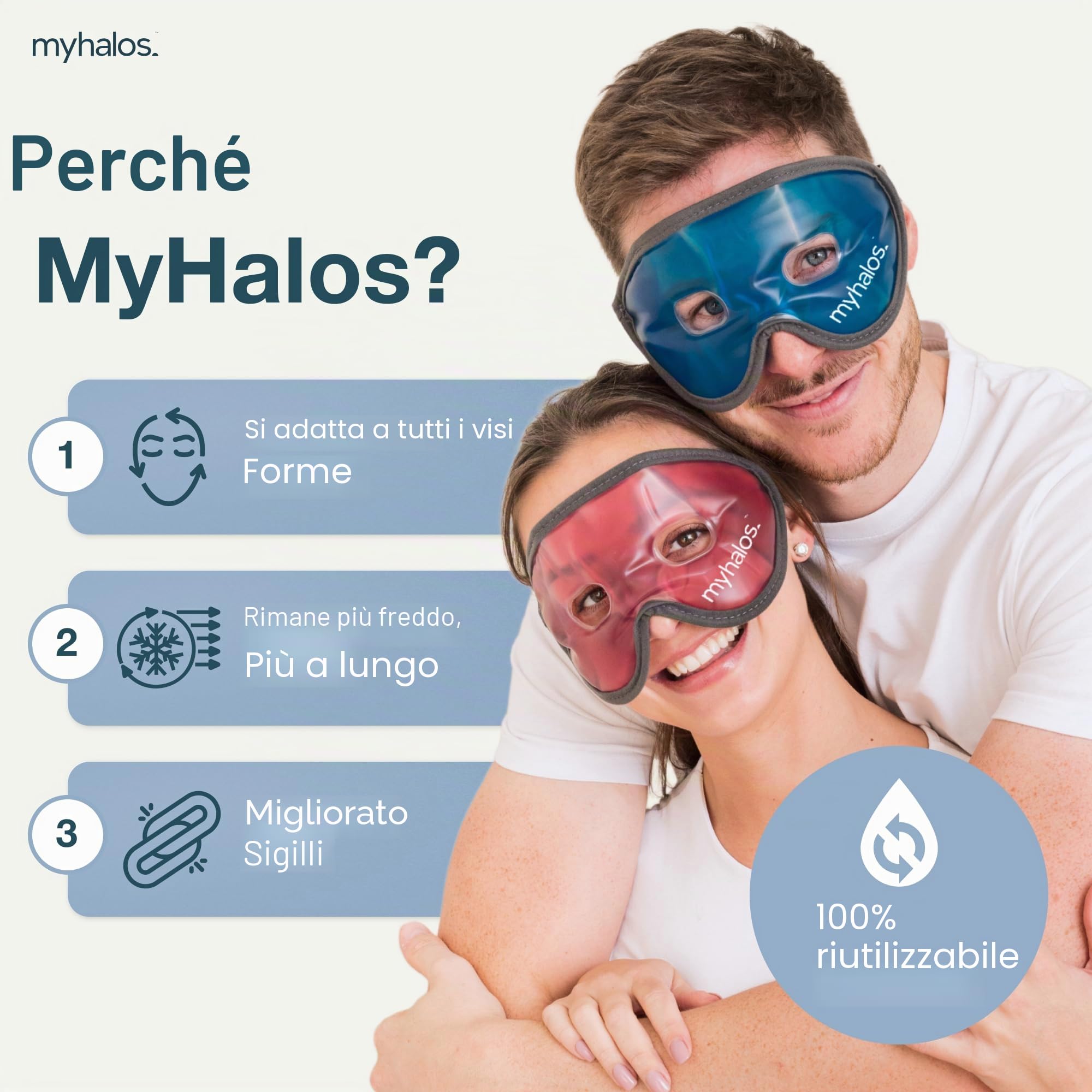 Maschera Occhi Gel Freddo Riutilizzabile – per Termoterapia a Caldo e a Freddo - Ghiaccio Viso per Occhi Gonfi, Stanchi, Mal di Testa, Hangover, Emicrania