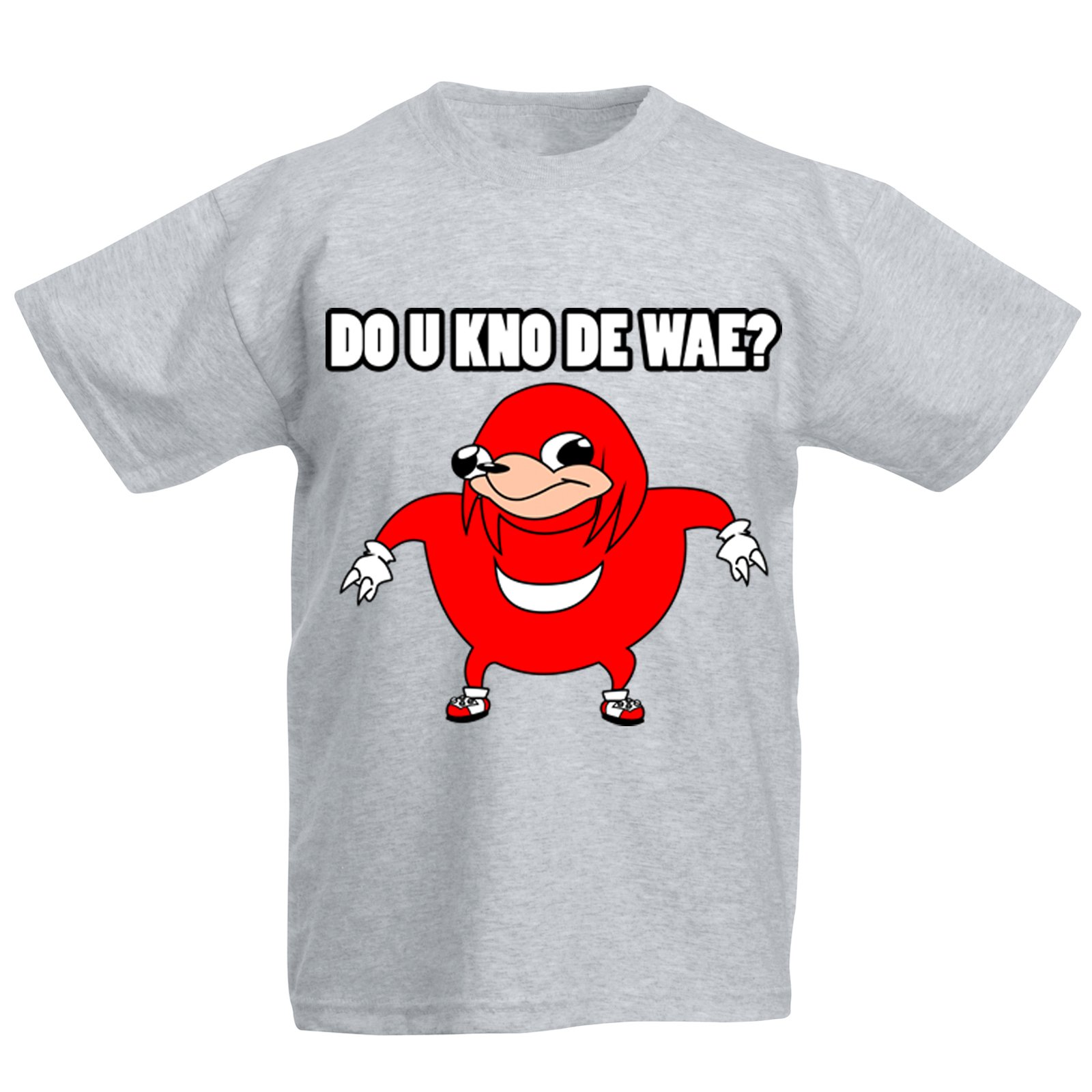 Flip Youth Kids Childrens T-Shirt Ugandan Knuckles Meme Do U Kno De Wae ? Heather Grey 7-8 Years (M)