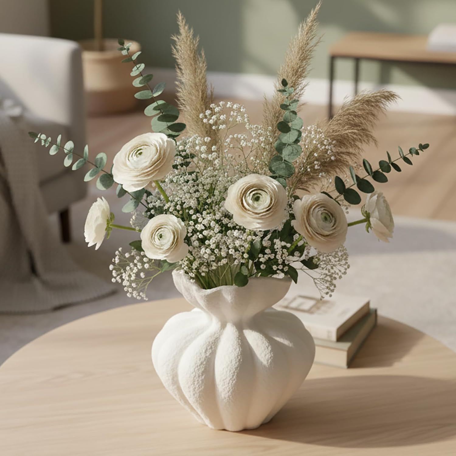 White Ceramic Vase, 6.8 Inch Modern Boho White Flower Vase for Home Decor, Unique Vase for Farmhouse Living Room Cabinet Table Centerpieces Wedding Decorations - Image 6