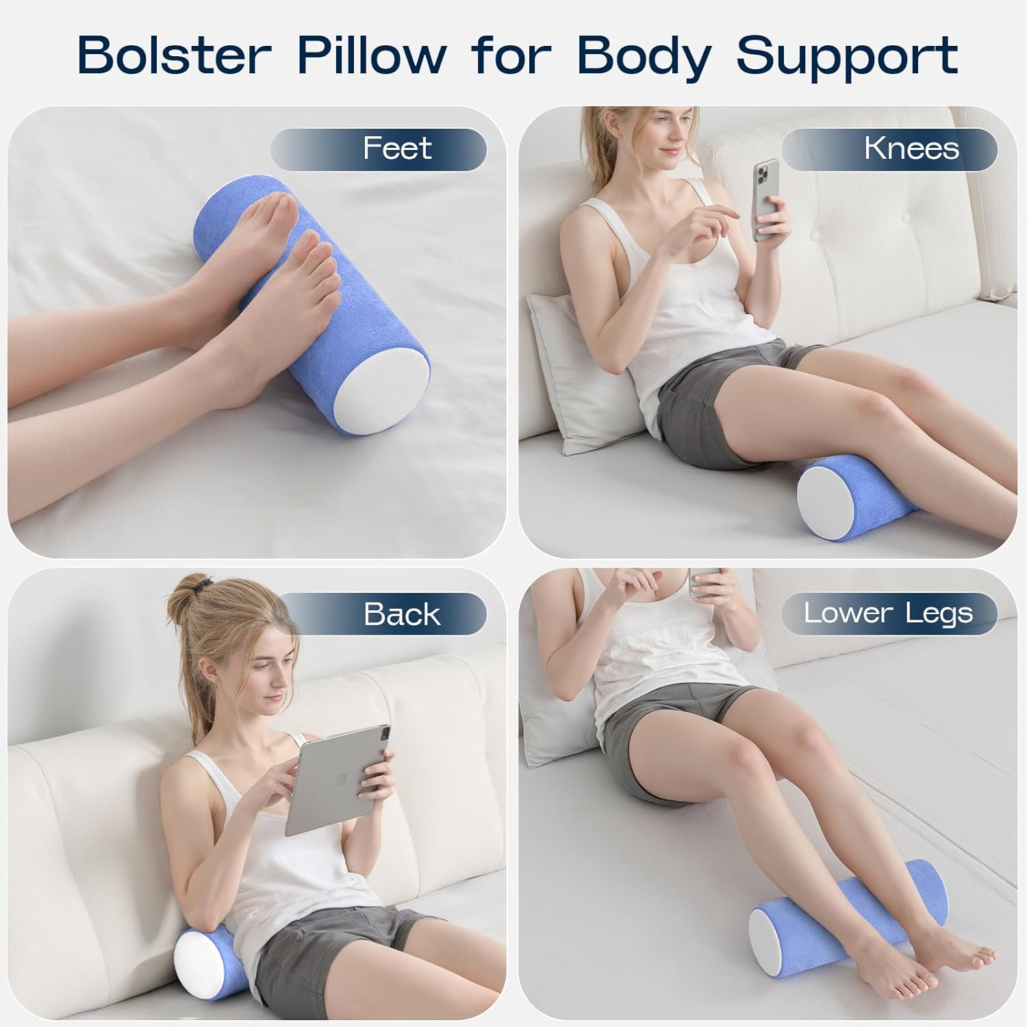 Neck Roll Cervical Pillow for Neck Pain Relief - Memory Foam Neck Pillow for Bed, Round Neck Pillows for Sleeping, 15.7 * 6 * 6inch (Blue-White) - Image 5