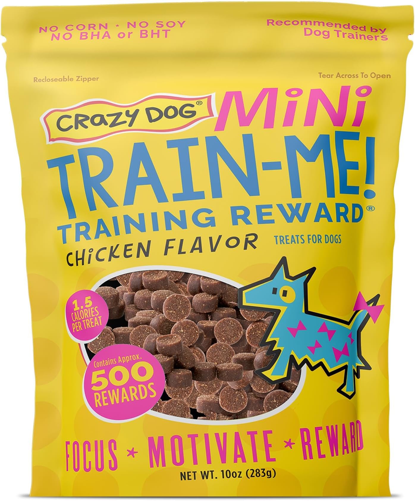 Crazy Dog Mini Train-Me! Training Treats 10 oz. Pouch, Chicken Flavor, with 500 Treats per Bag, Recommended by Dog Trainers.