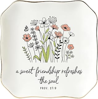 HEXMOZ Friendship Gifts for Women, Best Friend - Friend Gifts, Soul Sister Gift for Women - Christian, Birthday Ideas - Sweet Friendship 4.5"X4.5" Floral Ceramic Jewelry Dish Tray - Tricket Dish