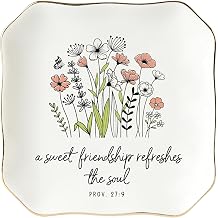 HEXMOZ Friendship Gifts for Women, Best Friend, Friend - Birthday Ideas | Soul Sister Gift for Women Christian - Sweet Friendship 4.5"X4.5" Floral Ceramic Jewelry Dish Tray - Tricket Dish