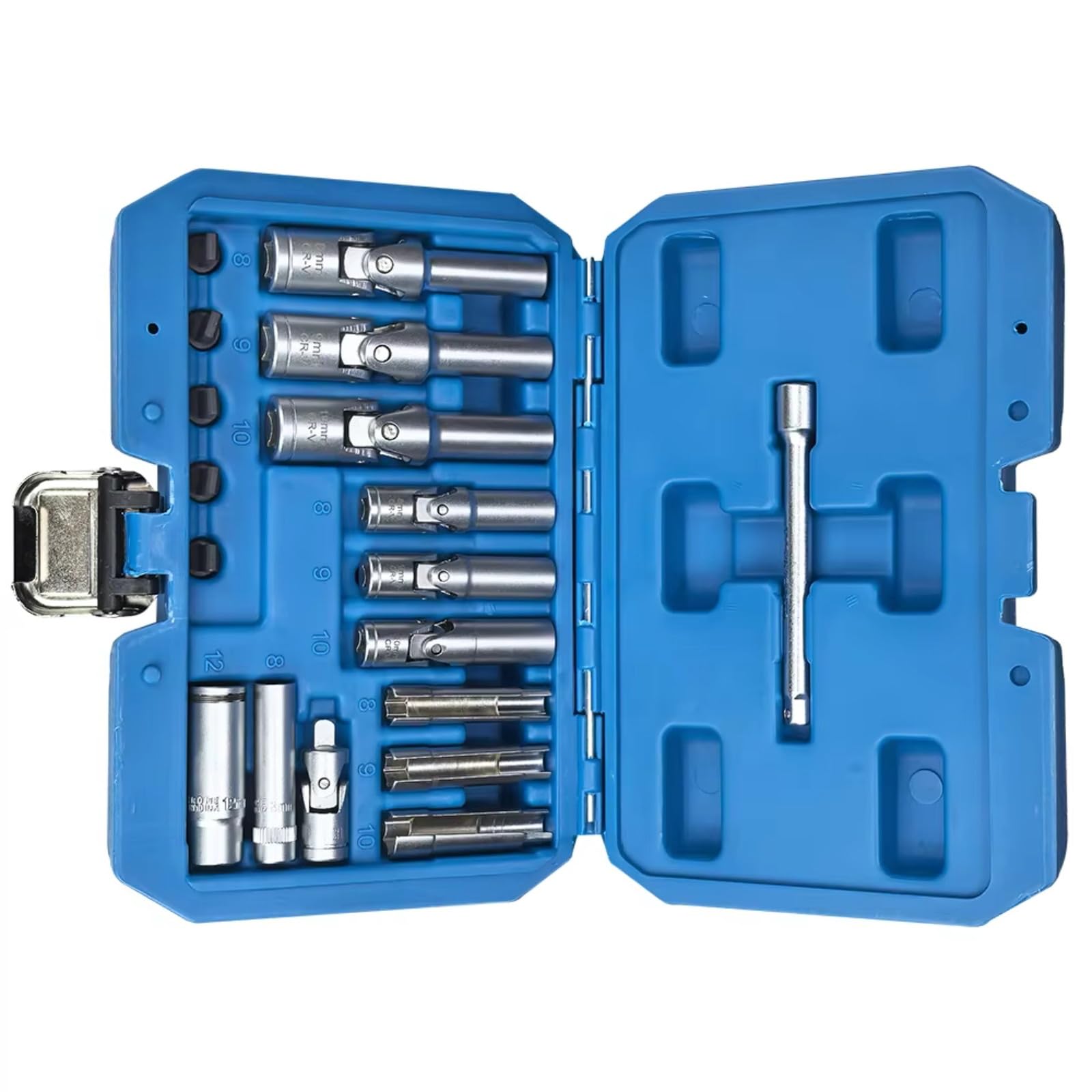 Kit d'outillage mécanique Jeu Douilles Retrait Bougie Préchauffage 18 Pièces 3/8 "1/4" Kit D'outils À Fente Fine Douilles 8mm 9mm Et 10mm De Profondeur Kit D'outils De Remplacement