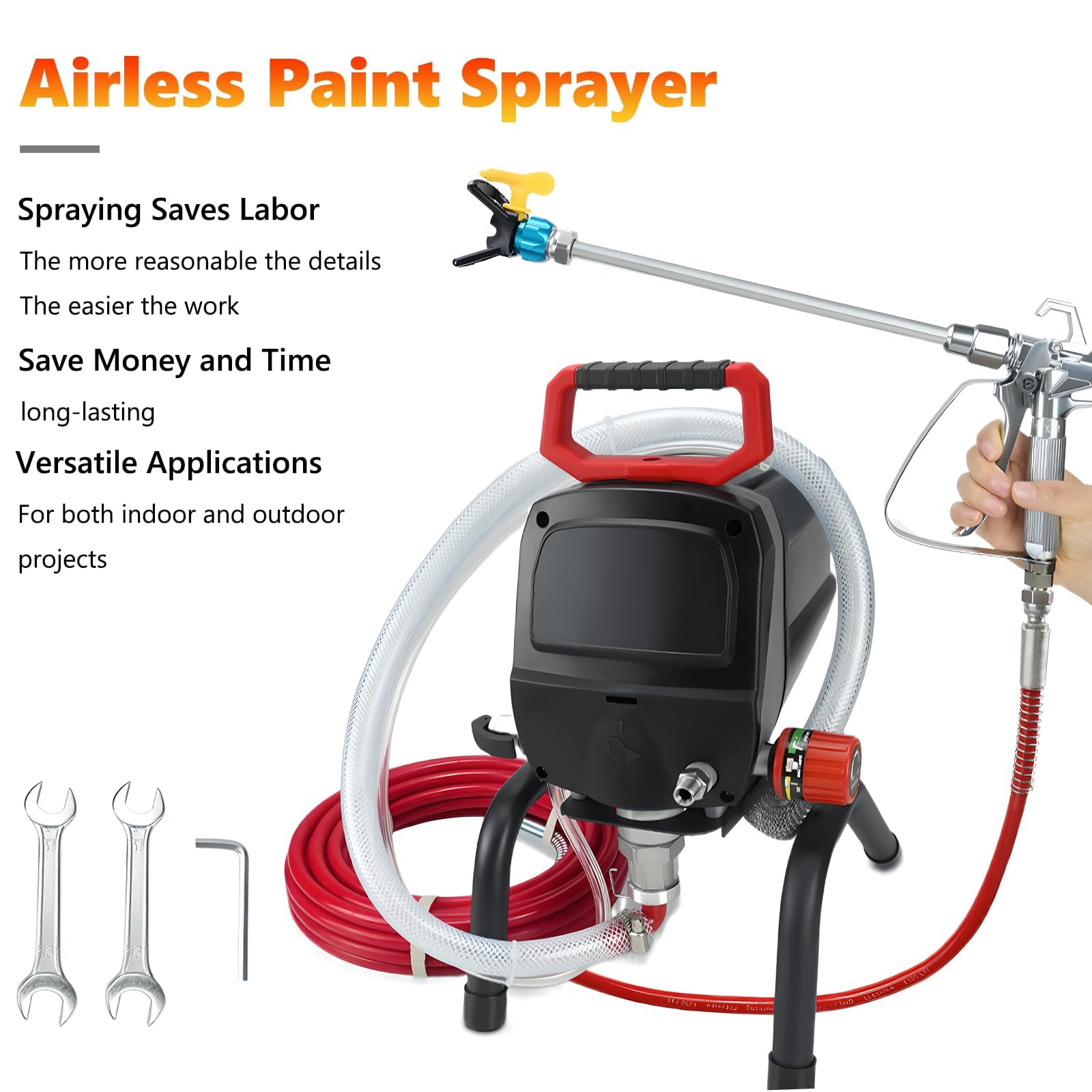 Pulverizador De Pintura Airless De Alta Presión 950W, Flujo 2,0L/Min, Pistola De Spray Eléctrica Ajustable con Varilla De Extensión De 40cm Y Manguera De 10m para Paredes, Muebles Y Proyectos DIY
