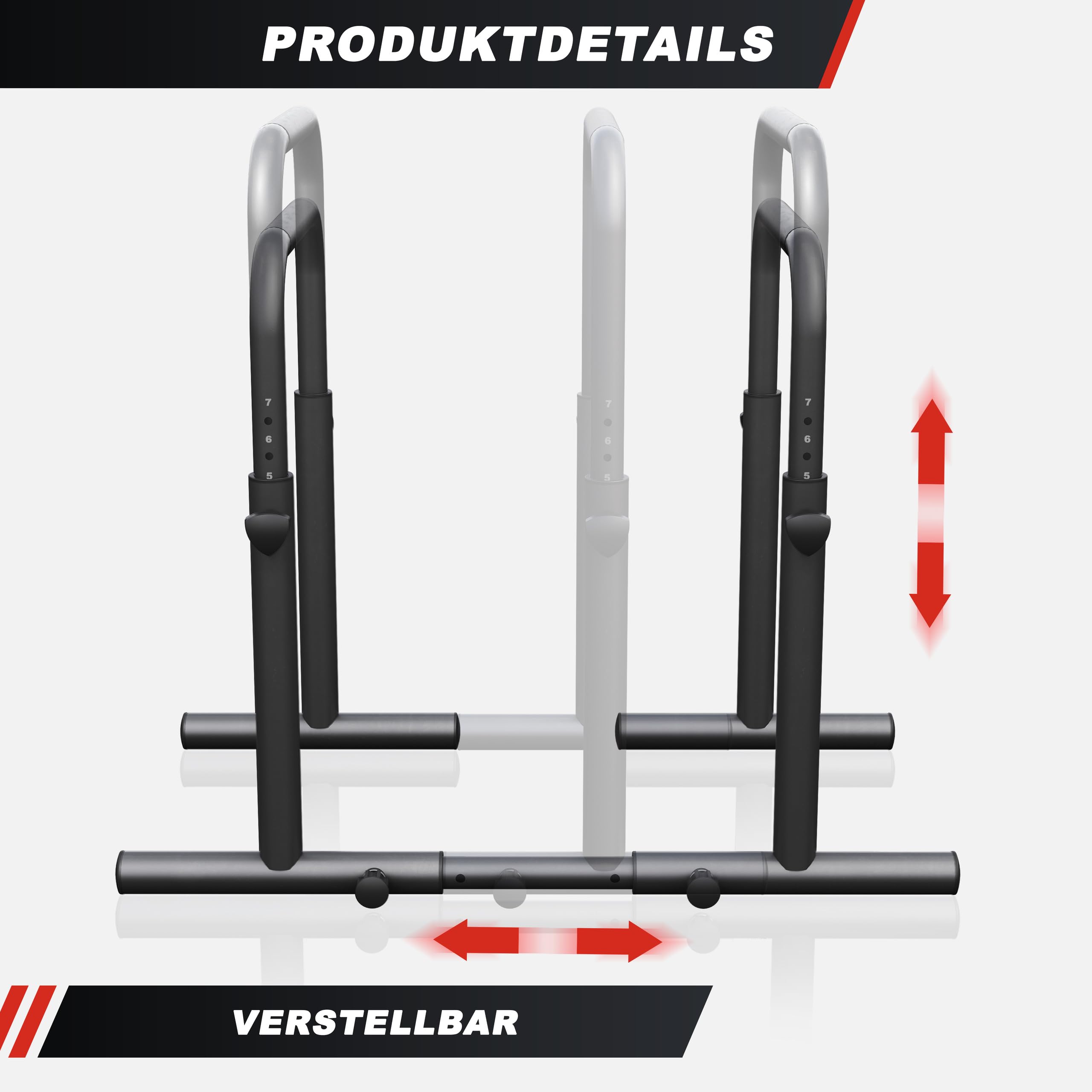 GORILLA SPORTS® Dips Barres Parallèles - Réglable, 80-100 cm, Acier, Antidérapant, Charge Max 500 kg, Noir - Station Dips, Traction Musculation, Barre Tirage, Materiel Sport Maison