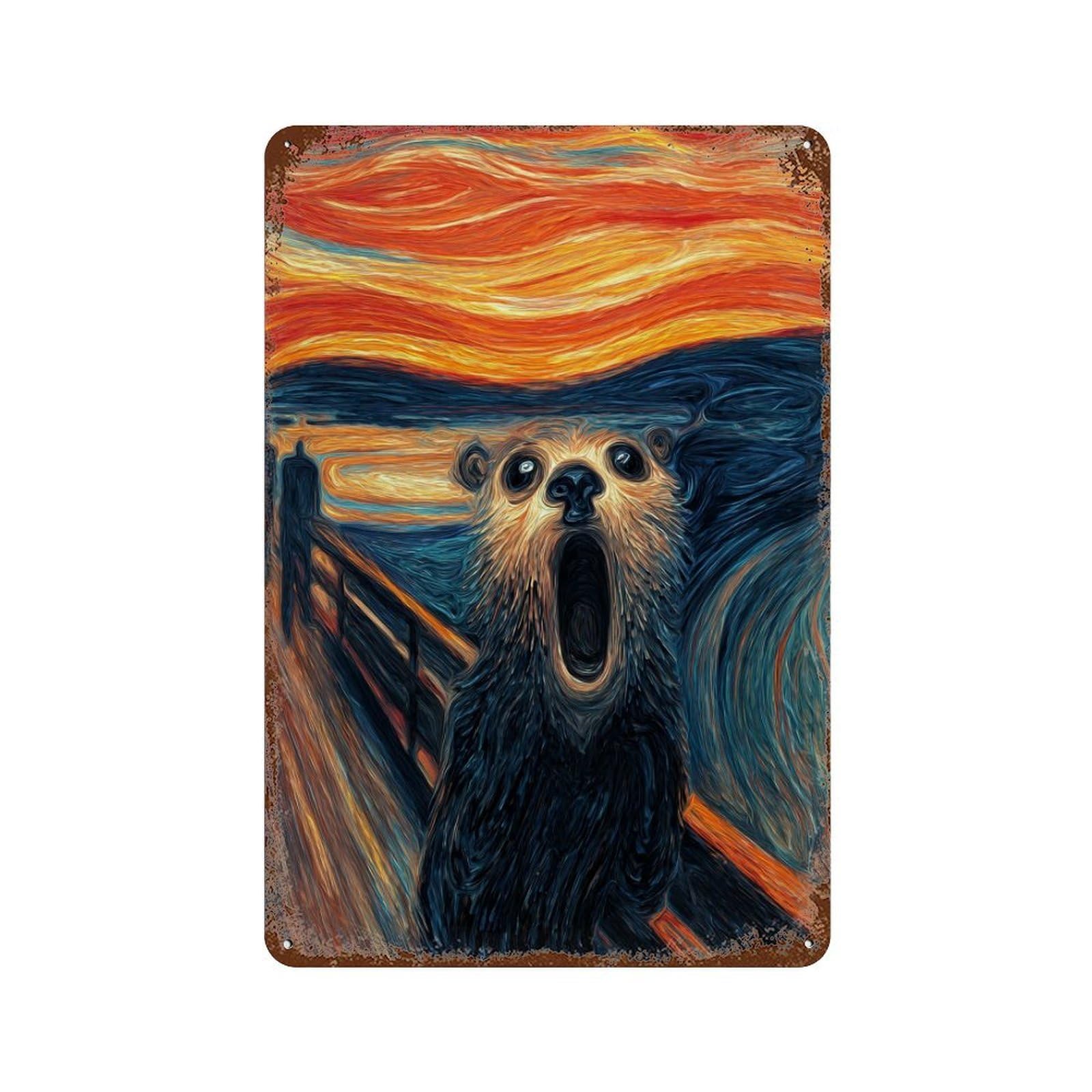 Garage Style Otter Scream Painting Decorative Tin Sign 11.8"x7.9", Novelty Wall Decor for Bar And Workshop