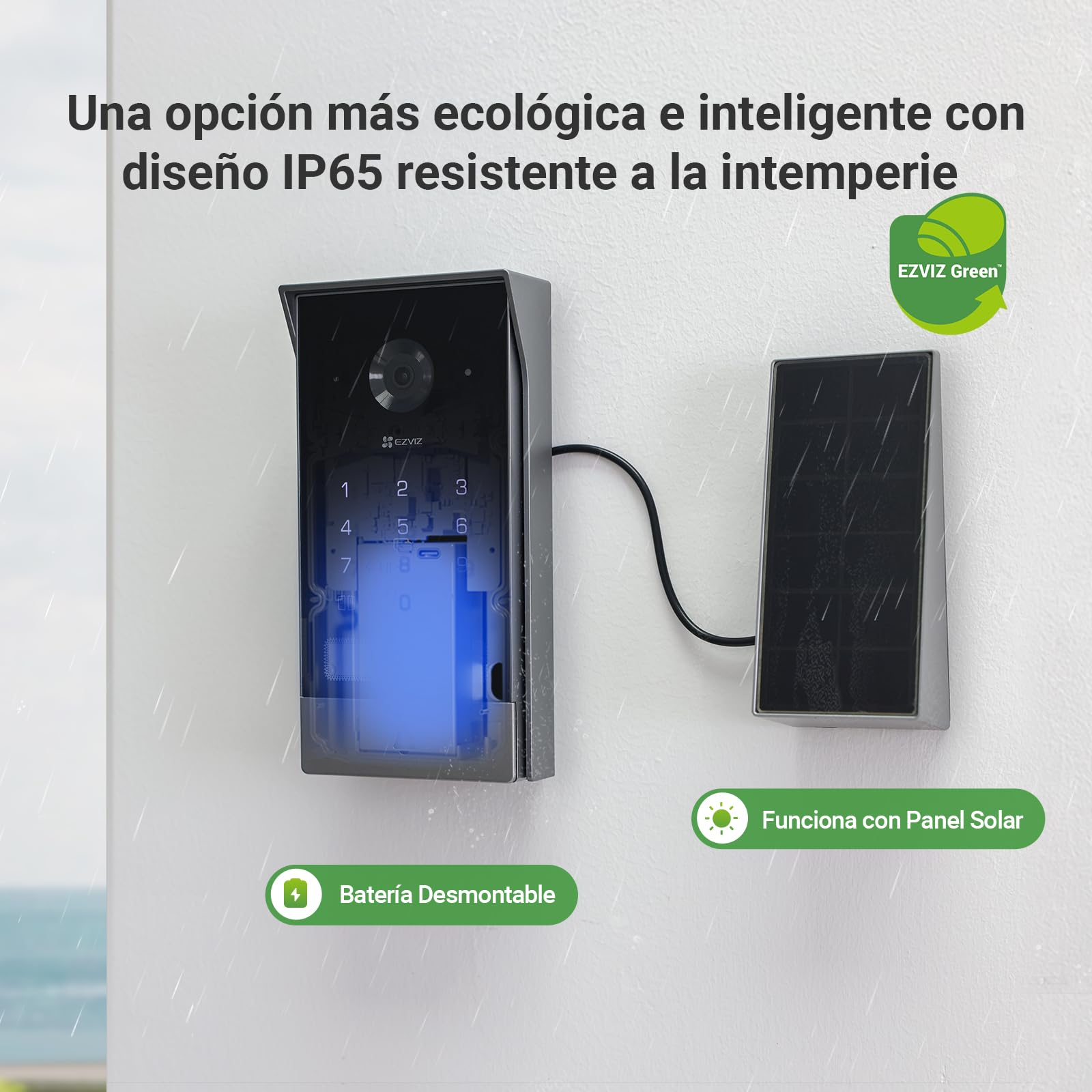 EZVIZ EP7 Videoportero Solar sin Cables 2K Sistema Inalámbrico de Intercomunicación, 7'' Pantalla Táctil a Color, Timbre Video Mirilla con Energía Solar, Audio Bidireccional, WiFi 2.4/5 GHz